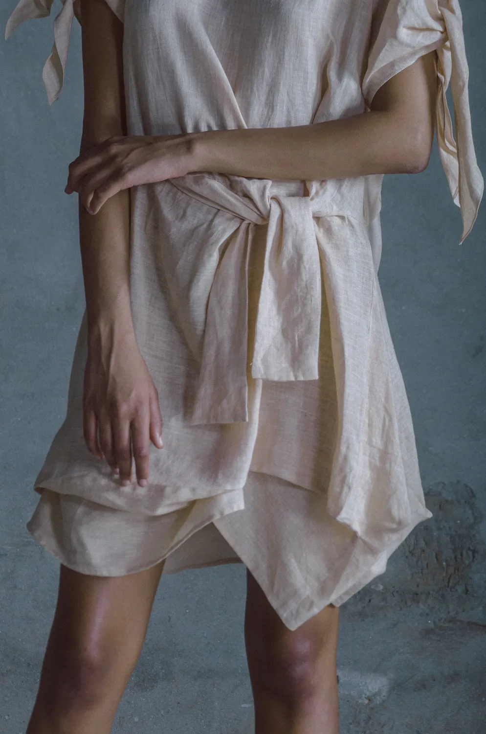 Summer Dress Bow Tie Linen Nude Black Sarga-Fashion Edit Samcara Vana-Ituvana-18