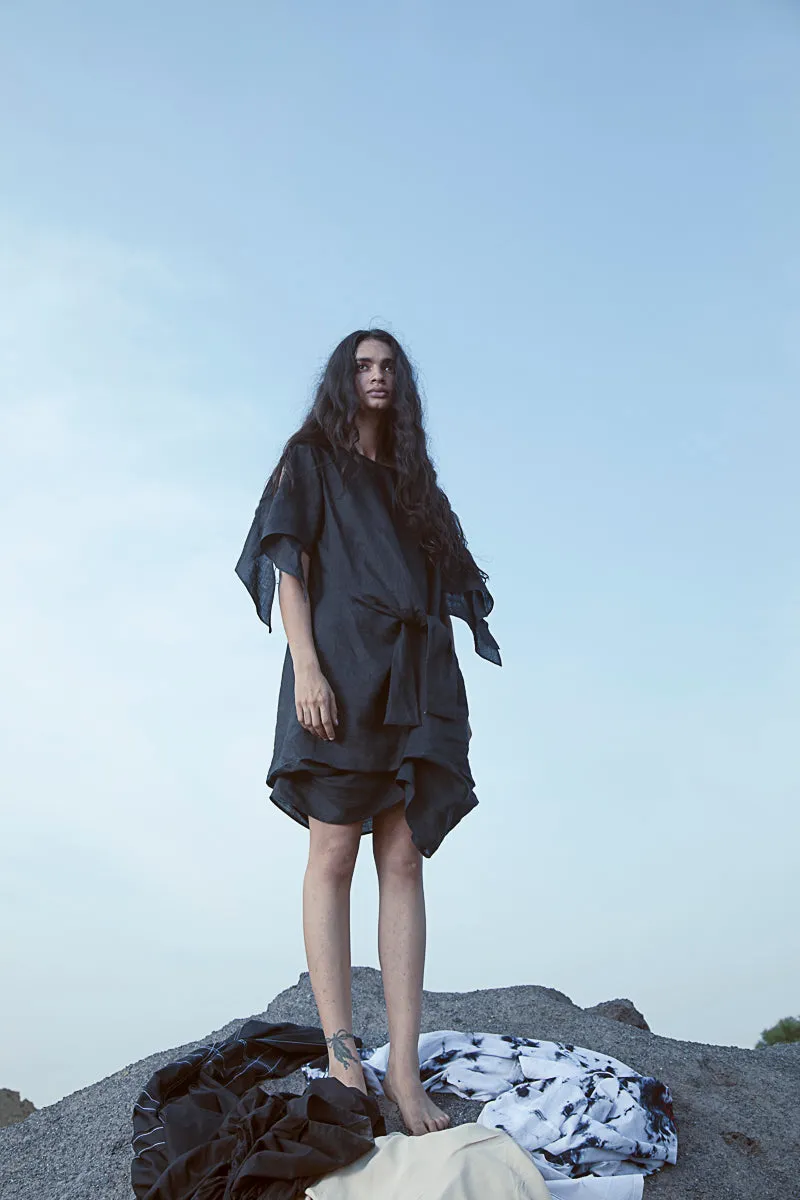 Summer Dress Bow Tie Linen Nude Black Sarga-Fashion Edit Samcara Vana-Ituvana-18