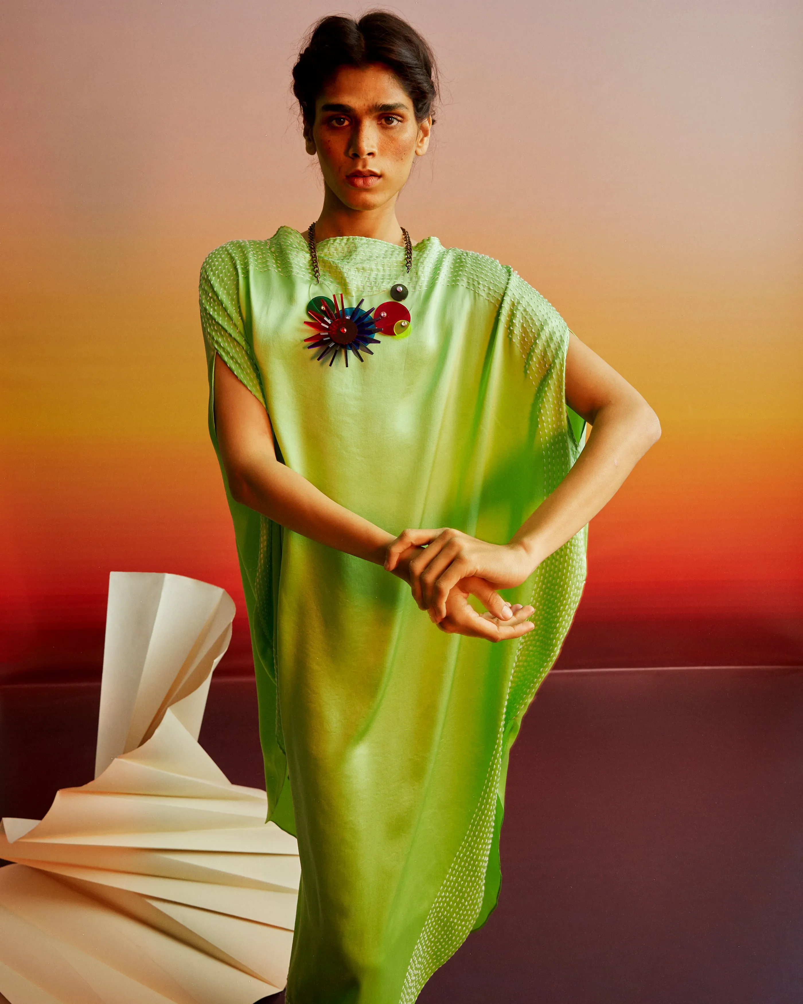 Summer Dress Long-Silk-Siba-S-pink-lime-50L-Fashion Edit Ajna Vana-Ituvana
