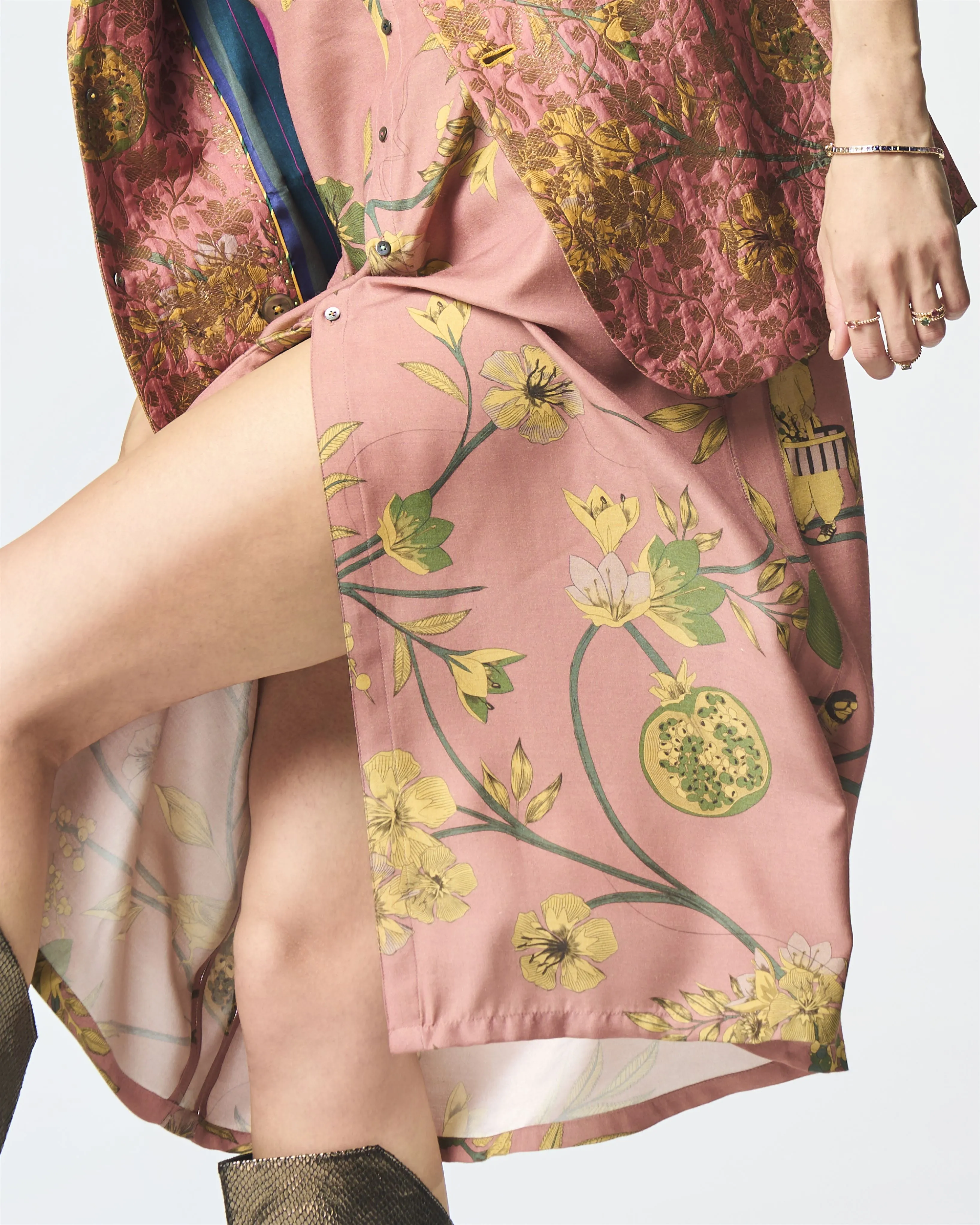 Summer-Dress Pleated Rose Muga Satin Silk-Fashion Edit Orchard-WDR501MT537-SUKETDHIR