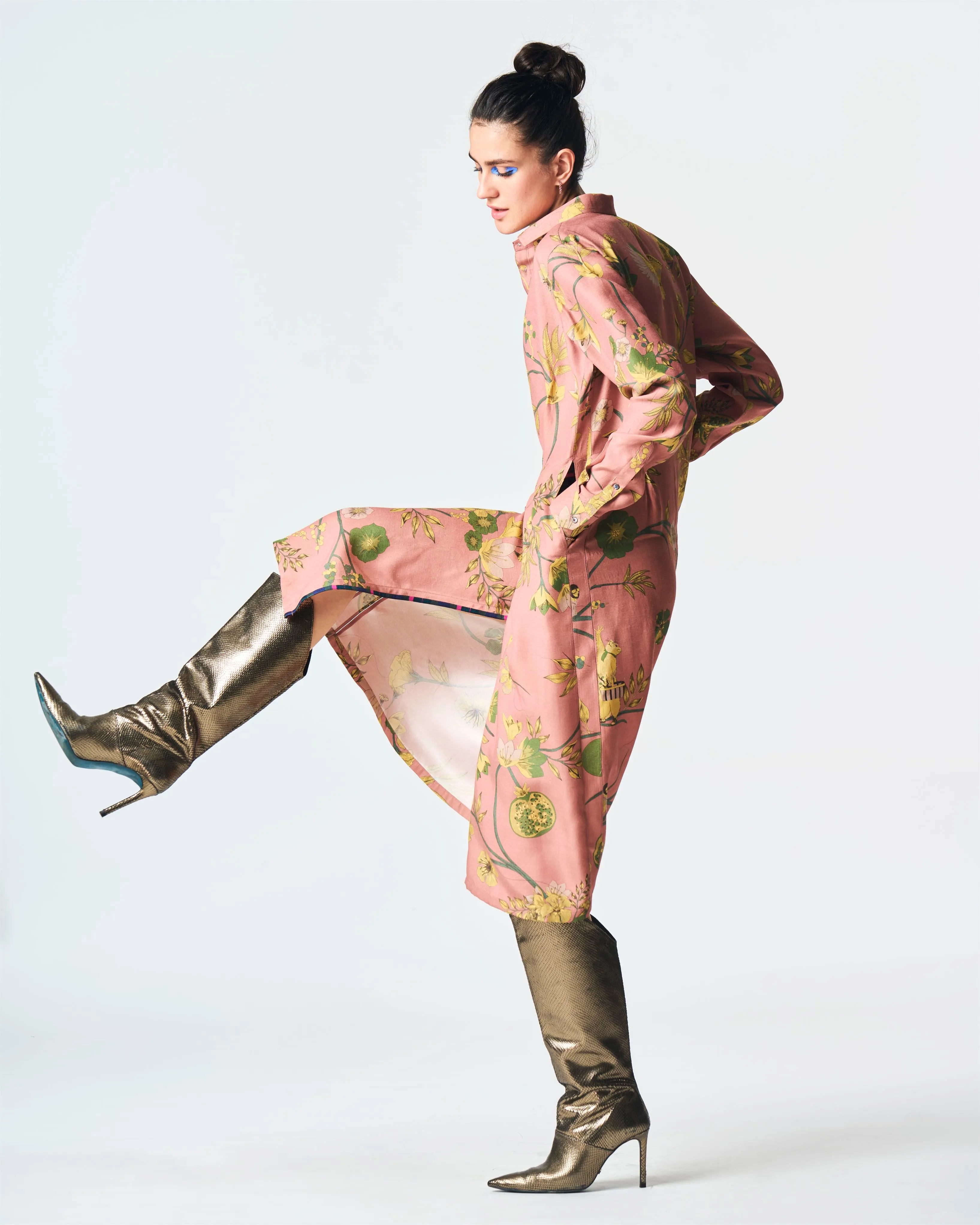 Summer-Dress Pleated Rose Muga Satin Silk-Fashion Edit Orchard-WDR501MT537-SUKETDHIR