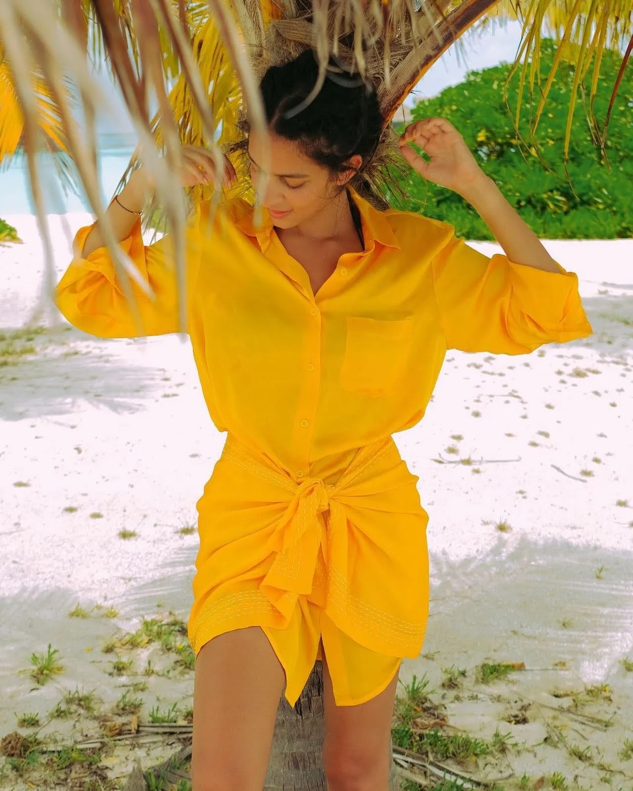 Summer Dress Sarong-Silk-Asita S-56-lime-Yellow-Carrot Orange-Fashion Edit Ajna Vana-Ituvana
