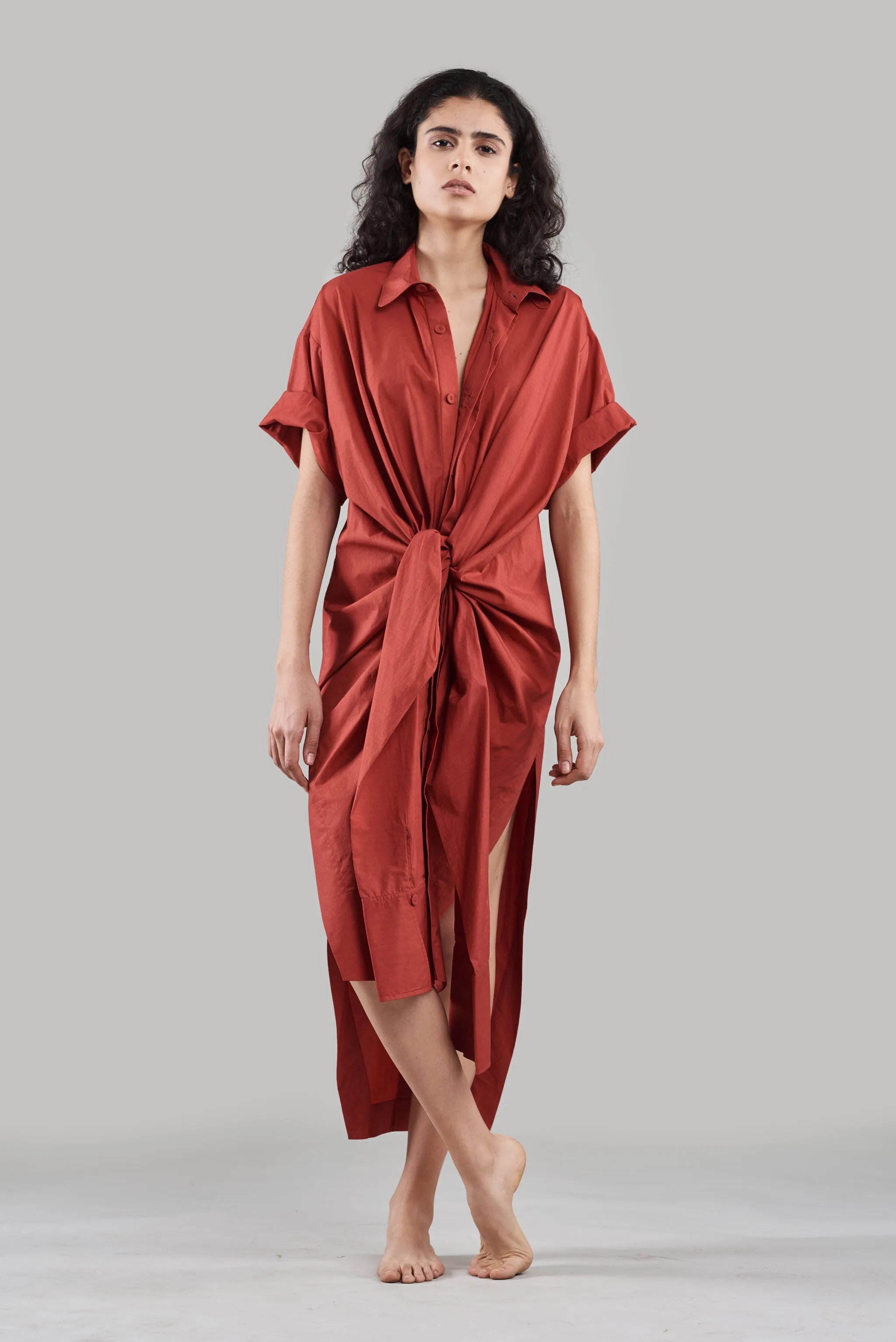 Summer Dress Shirtdress Cotton Poplin Black/White/Plum/Nude/Clay-Fashion Edit Sahaja Vana-Ituvana-02