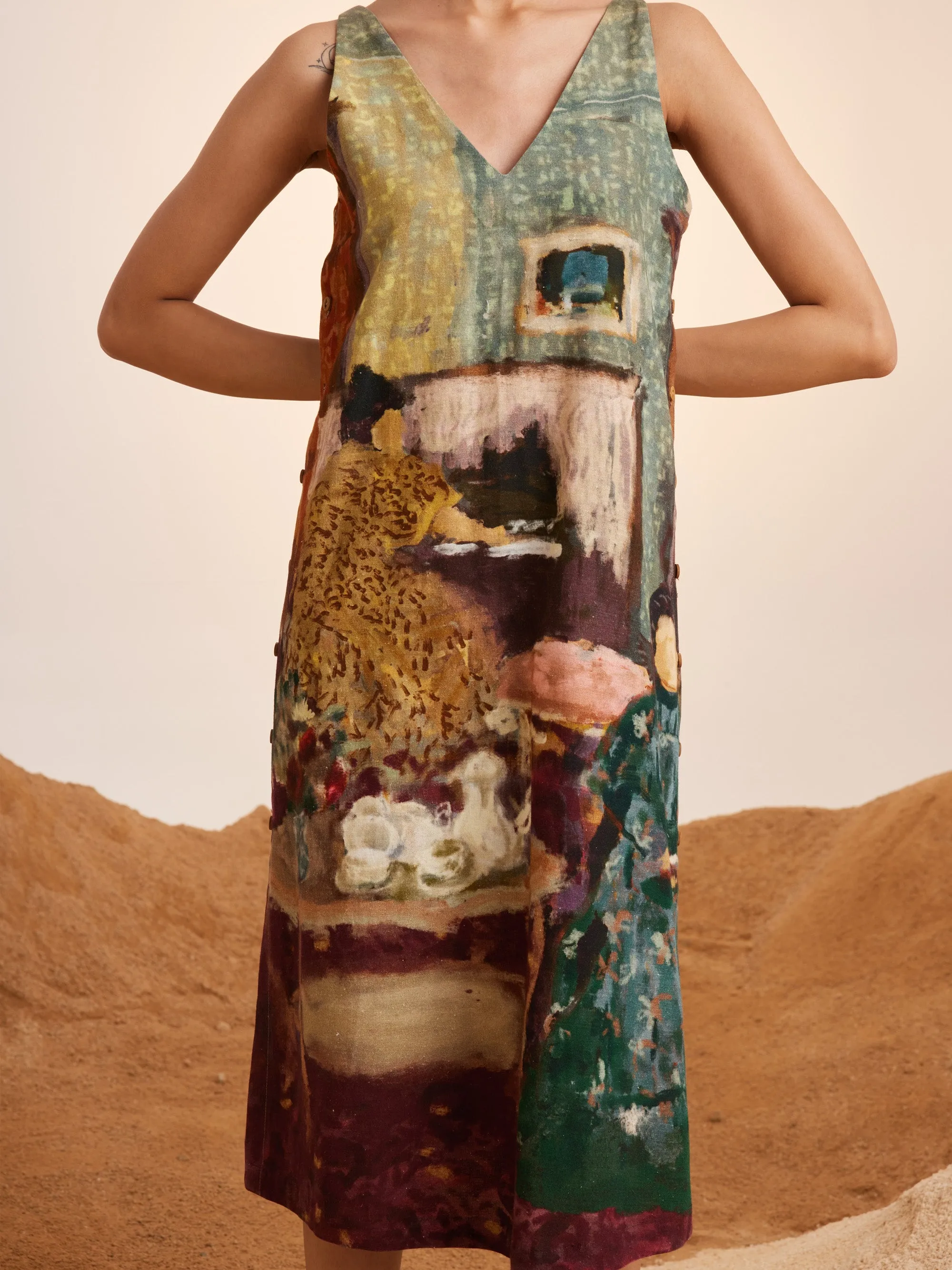 Summer Dress Sleeveless Zen-High Tea-Rayon  Ss25-Zd-Ht-Cord