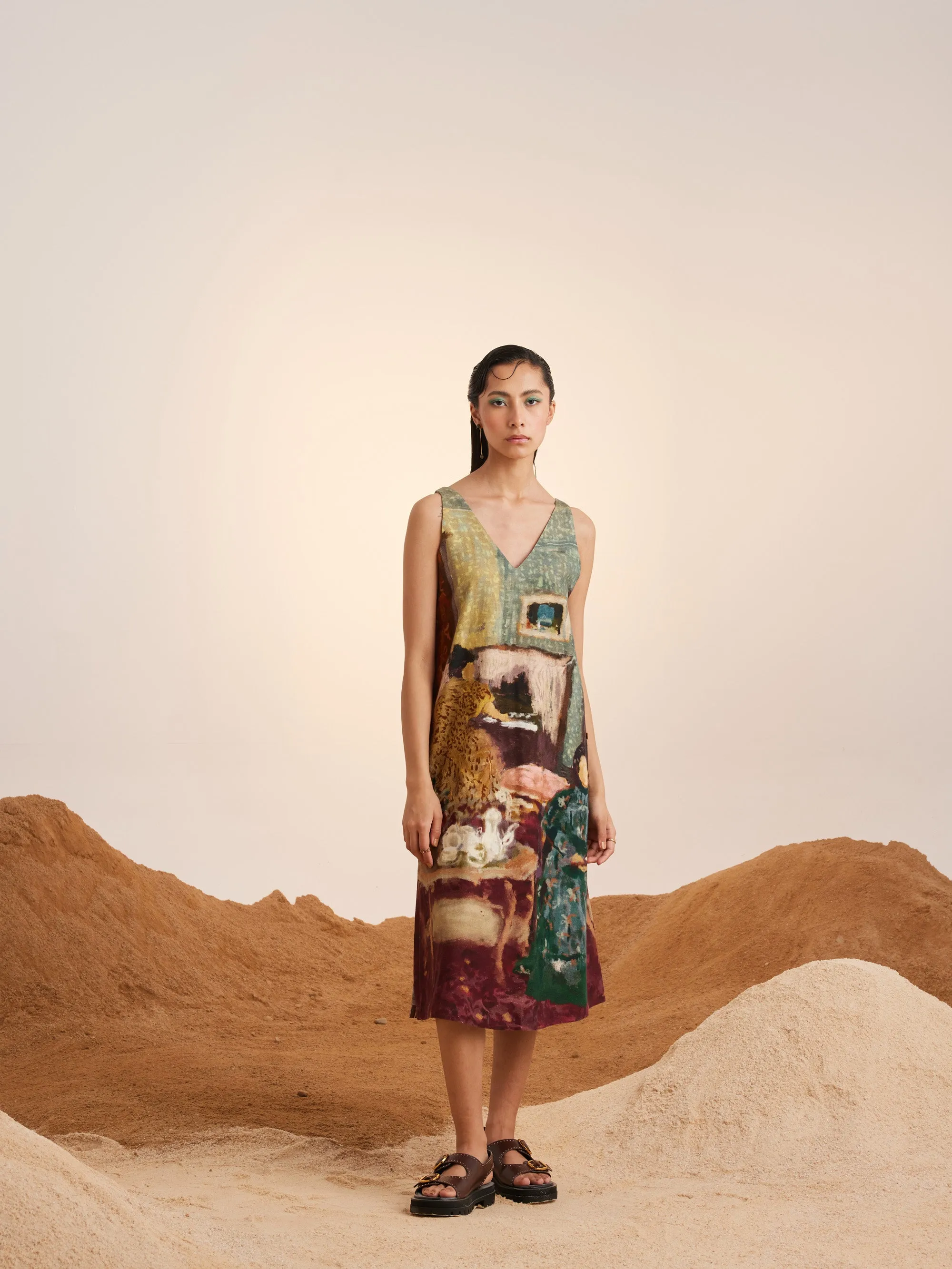 Summer Dress Sleeveless Zen-High Tea-Rayon  Ss25-Zd-Ht-Cord