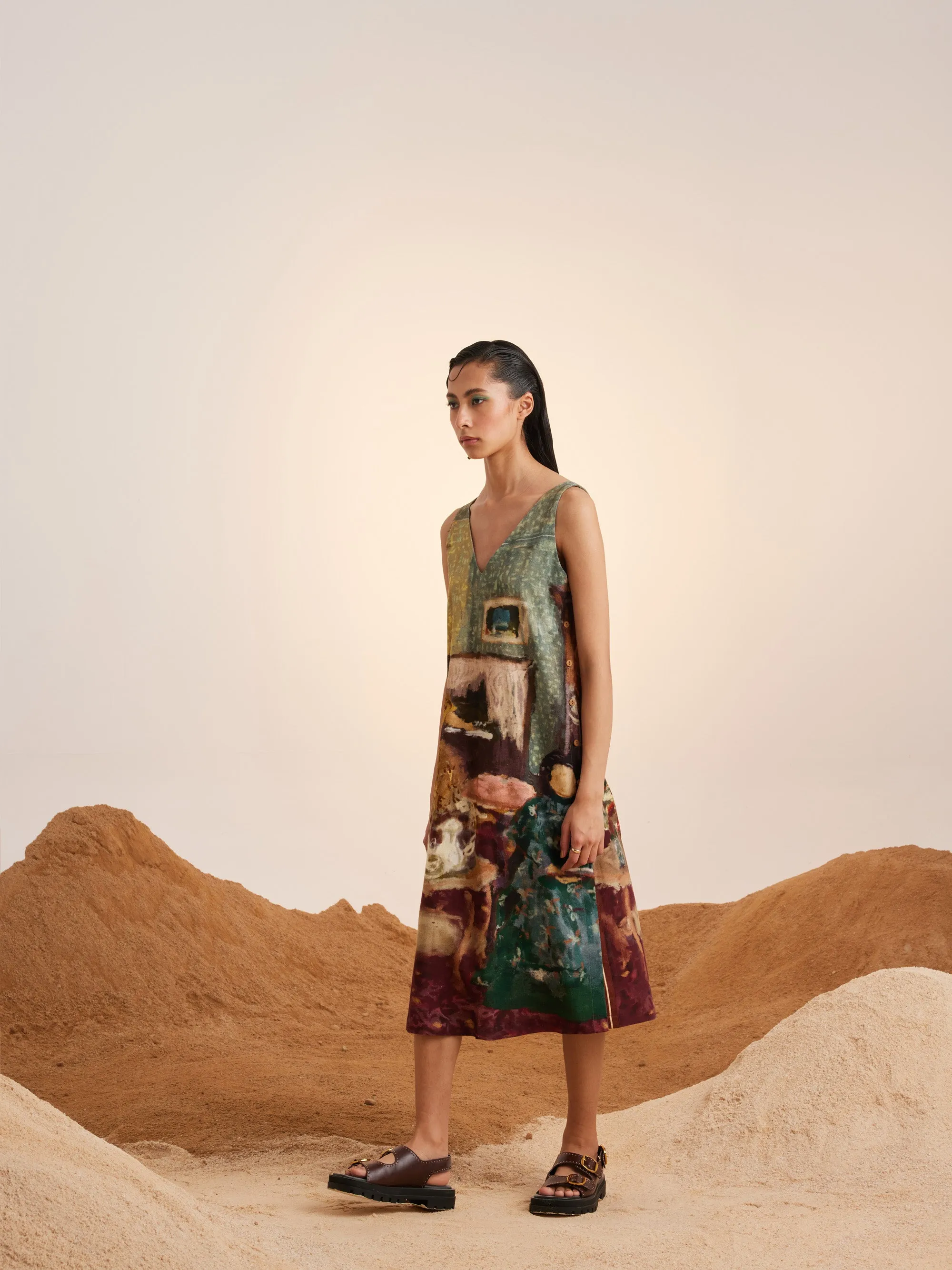 Summer Dress Sleeveless Zen-High Tea-Rayon  Ss25-Zd-Ht-Cord