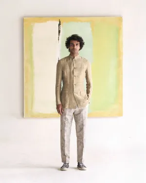 Summer Jacket Bandhgala Sage Satin Linen OW305SL50 SuketDhir