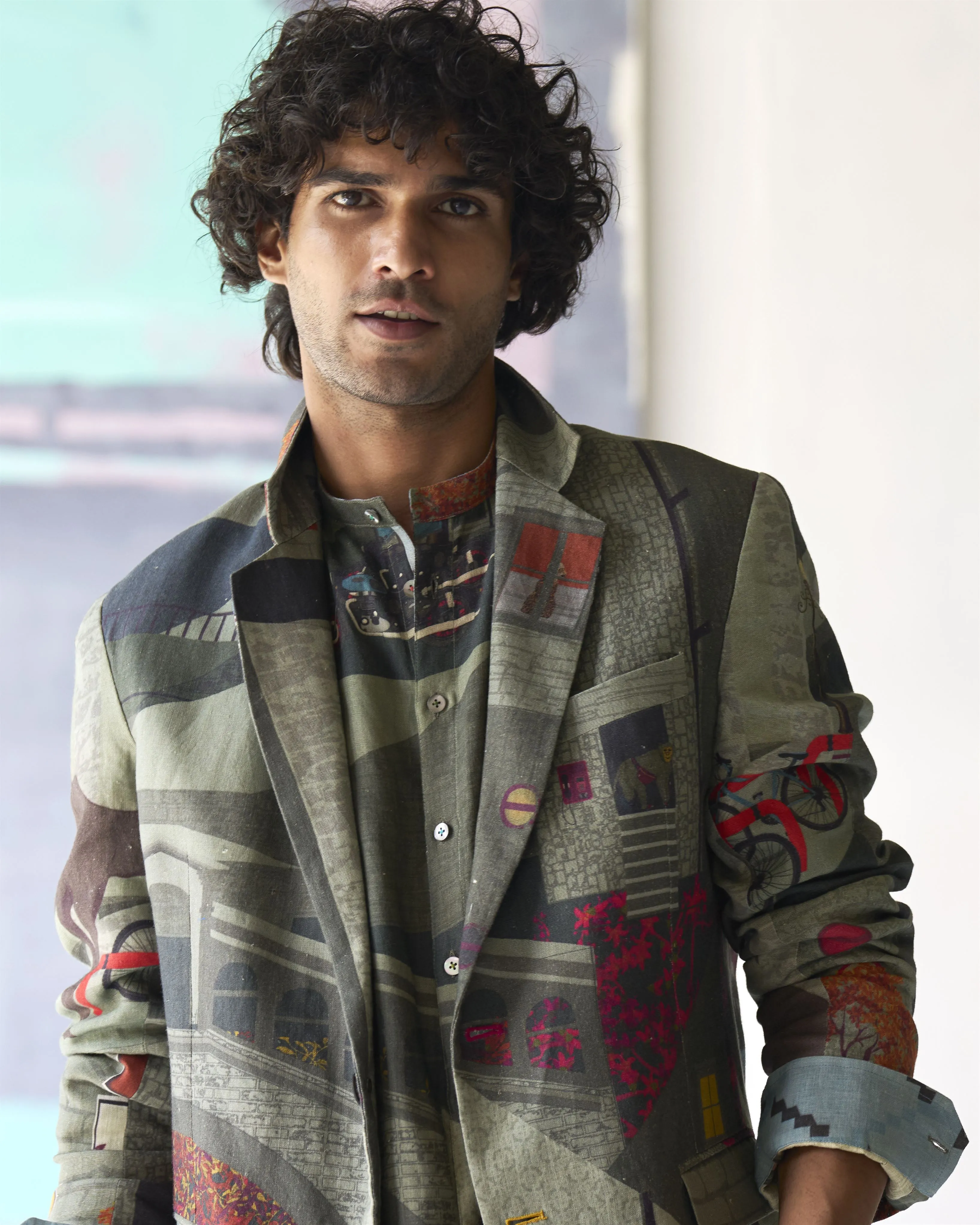 Summer Jacket Blazer Animal Rana Linen Sage OW306LI387 SuketDhir