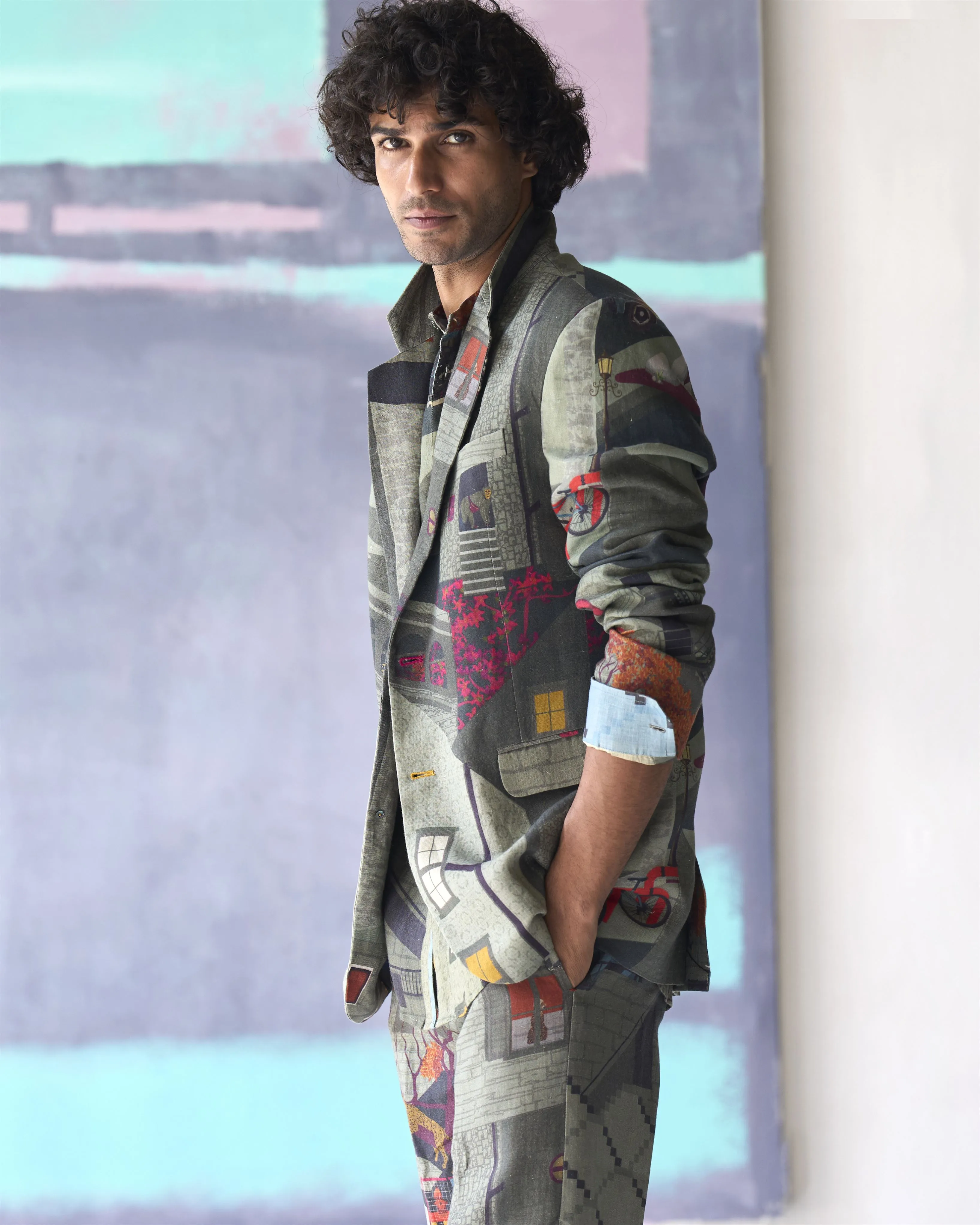 Summer Jacket Blazer Animal Rana Linen Sage OW306LI387 SuketDhir