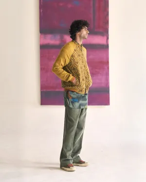 Summer Jacket Bomber Animal Janbaaz Cotton Ikat Mustard OW301CIE06 SuketDhir