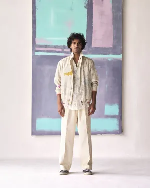 Summer Jacket Bomber Fresco Janbaaz Silk Damask White OW301SJ534 SuketDhir