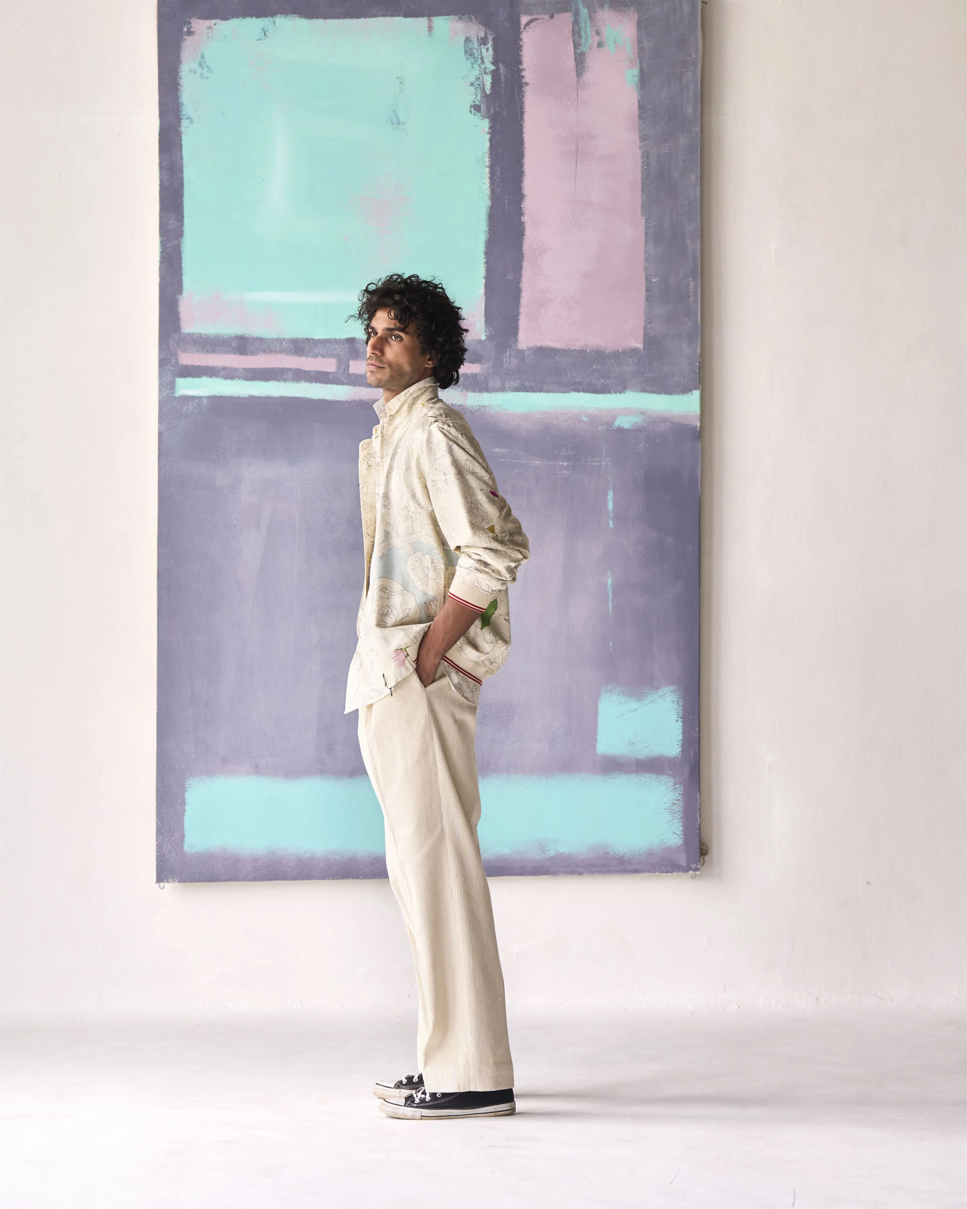 Summer Jacket Bomber Fresco Janbaaz Silk Damask White OW301SJ534 SuketDhir