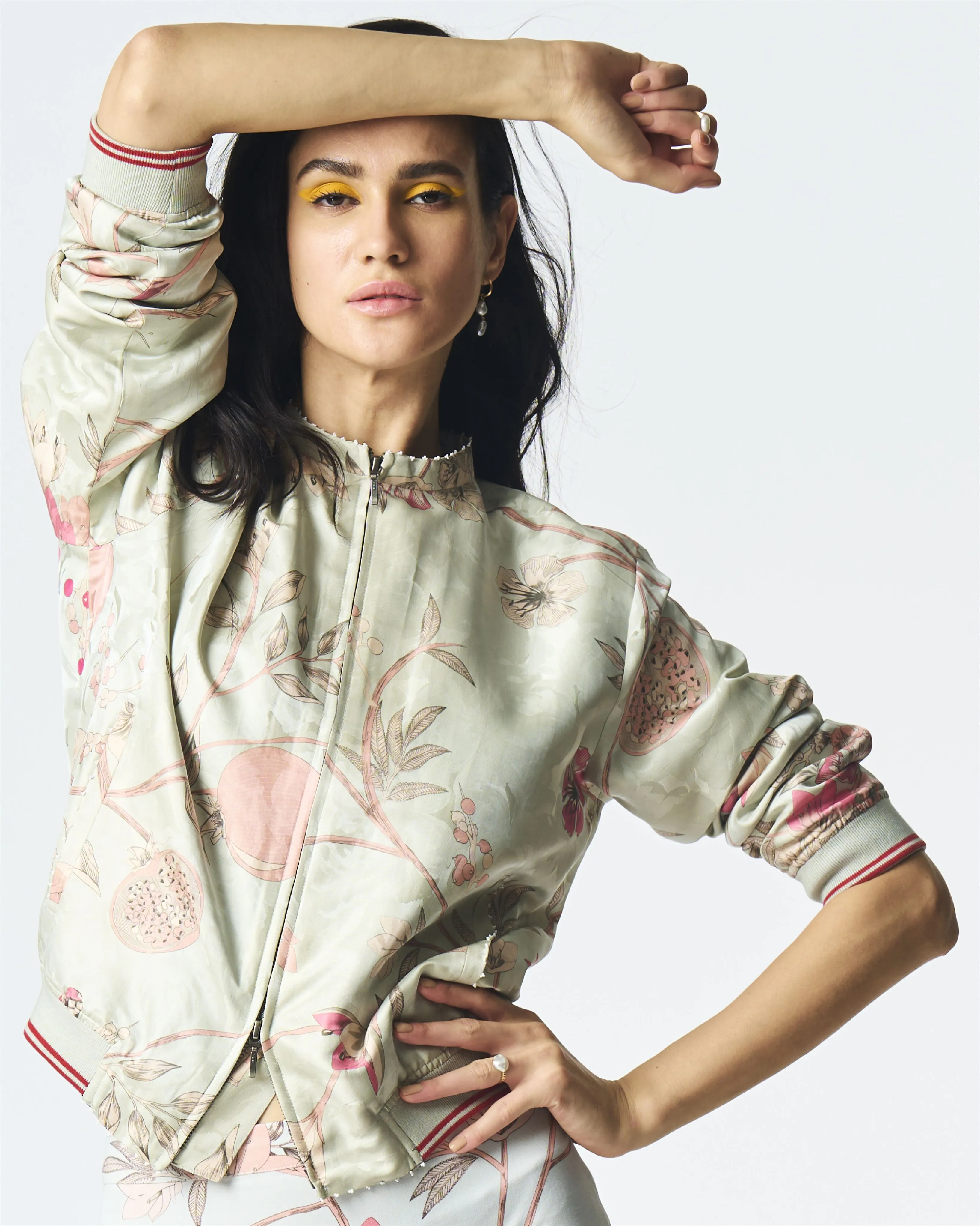Summer-Jacket Bomber Janbaaz Blue Silk Damask-Fashion Edit Orchard-WOW301SJ545-SUKETDHIR
