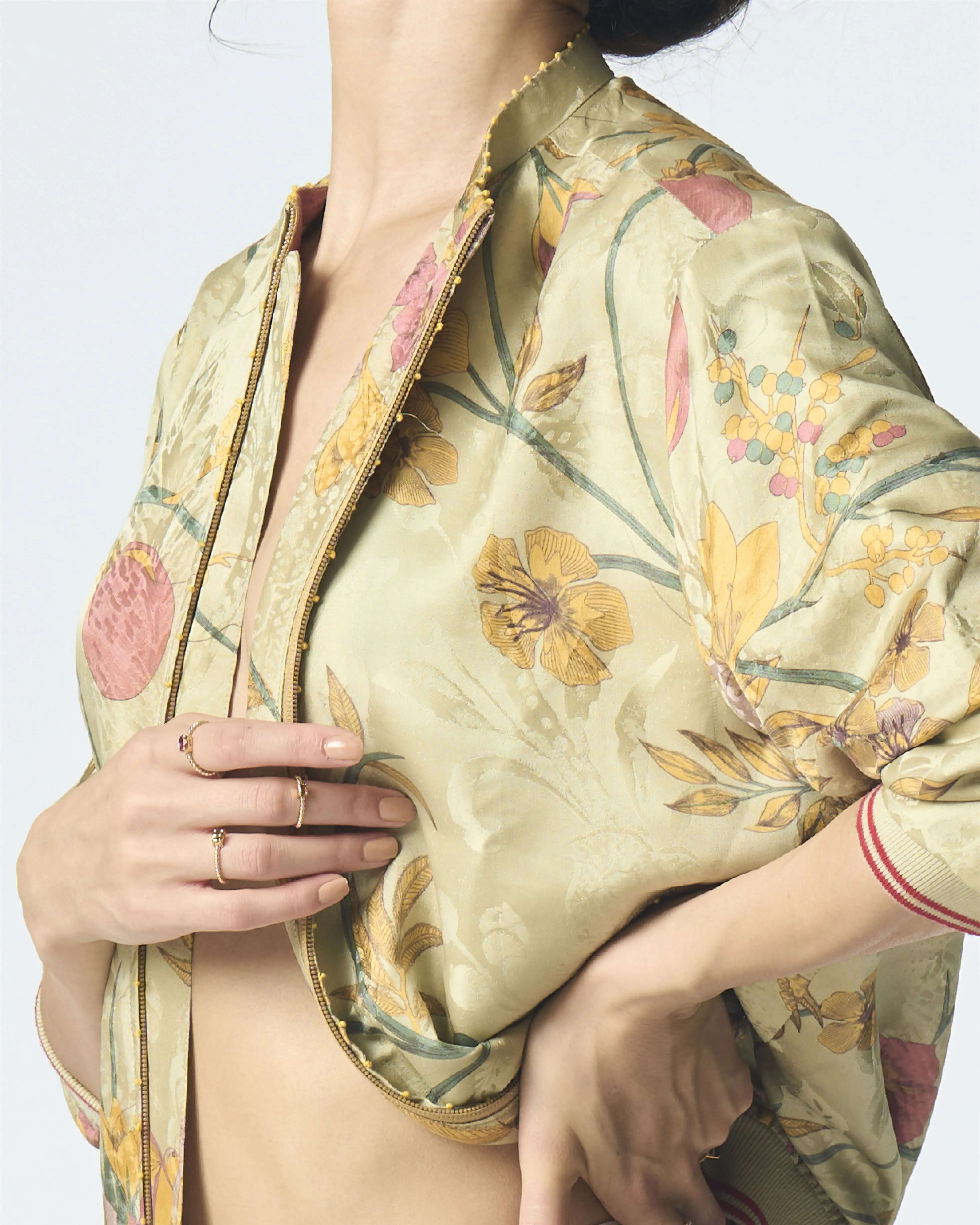 Summer-Jacket Bomber Janbaaz Mint Silk Damask-Fashion Edit Orchard-WOW301SJ535-SUKETDHIR