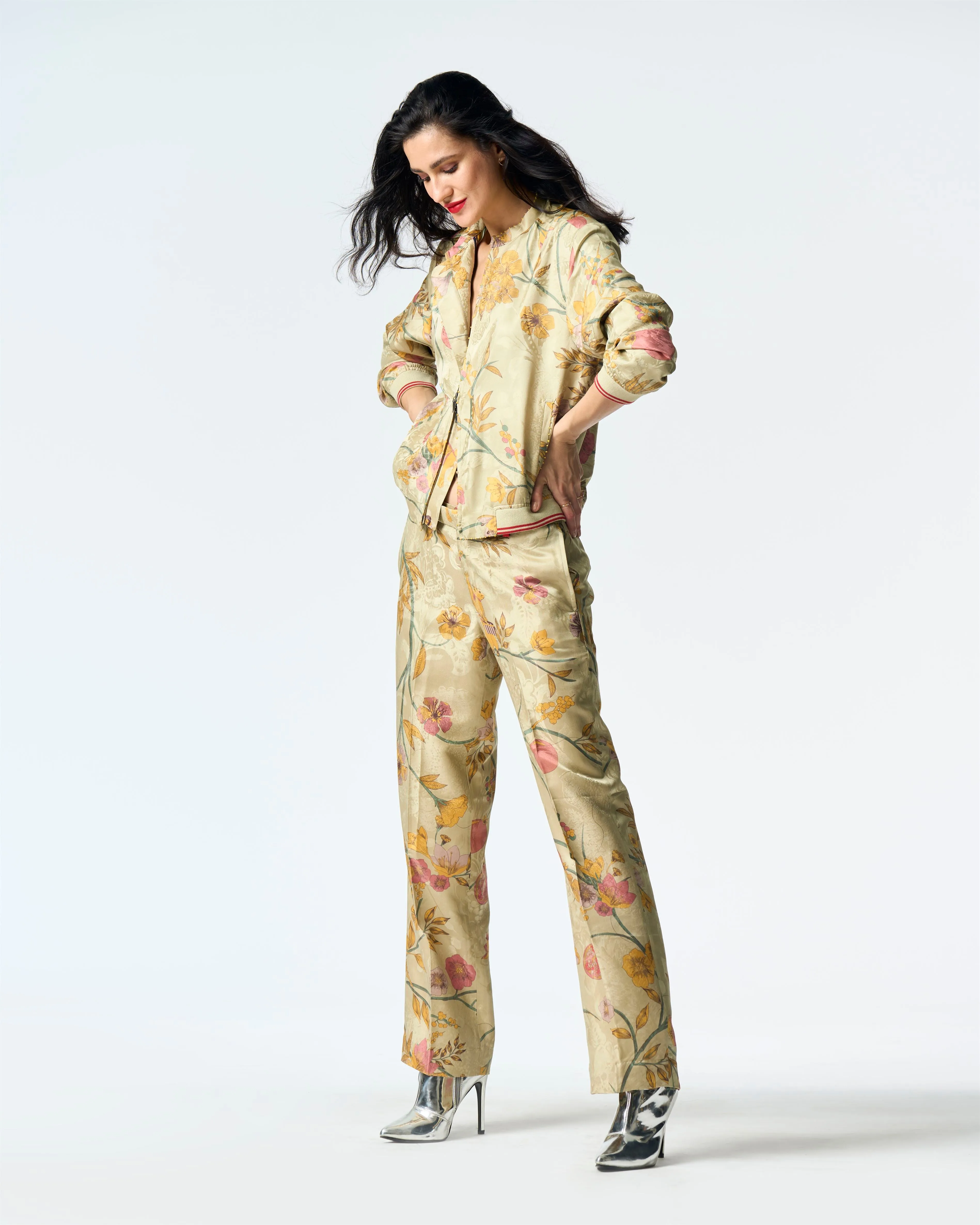 Summer-Jacket Bomber Janbaaz Mint Silk Damask-Fashion Edit Orchard-WOW301SJ535-SUKETDHIR