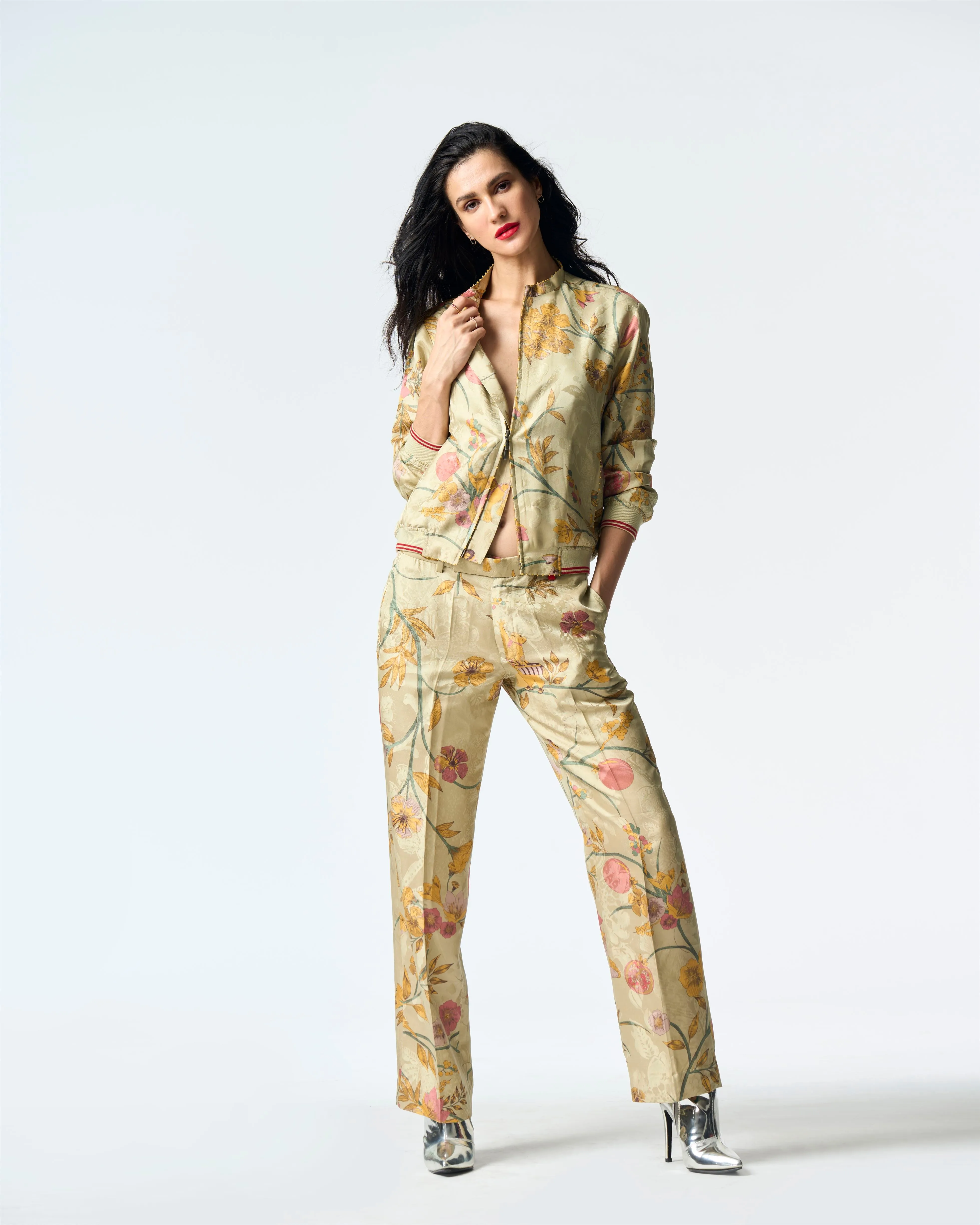 Summer-Jacket Bomber Janbaaz Mint Silk Damask-Fashion Edit Orchard-WOW301SJ535-SUKETDHIR