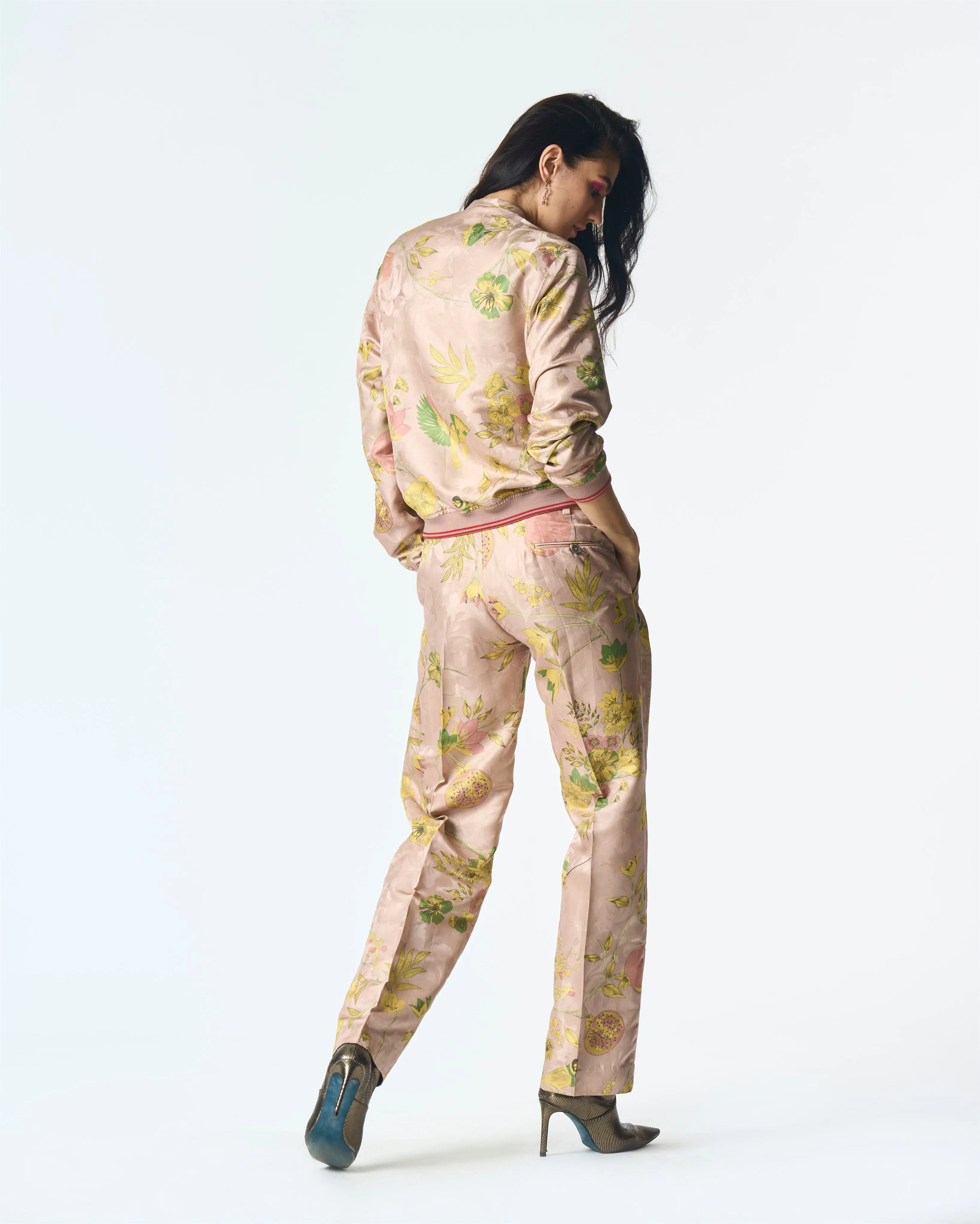 Summer-Jacket Bomber Janbaaz Pink Silk Damask-Fashion Edit Orchard-WOW301SJ544-SUKETDHIR