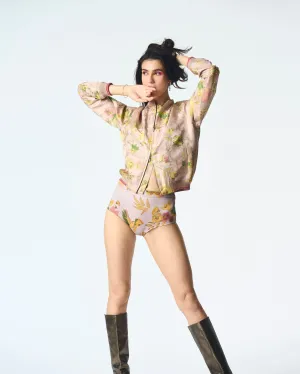 Summer-Jacket Bomber Janbaaz Pink Silk Damask-Fashion Edit Orchard-WOW301SJ544-SUKETDHIR