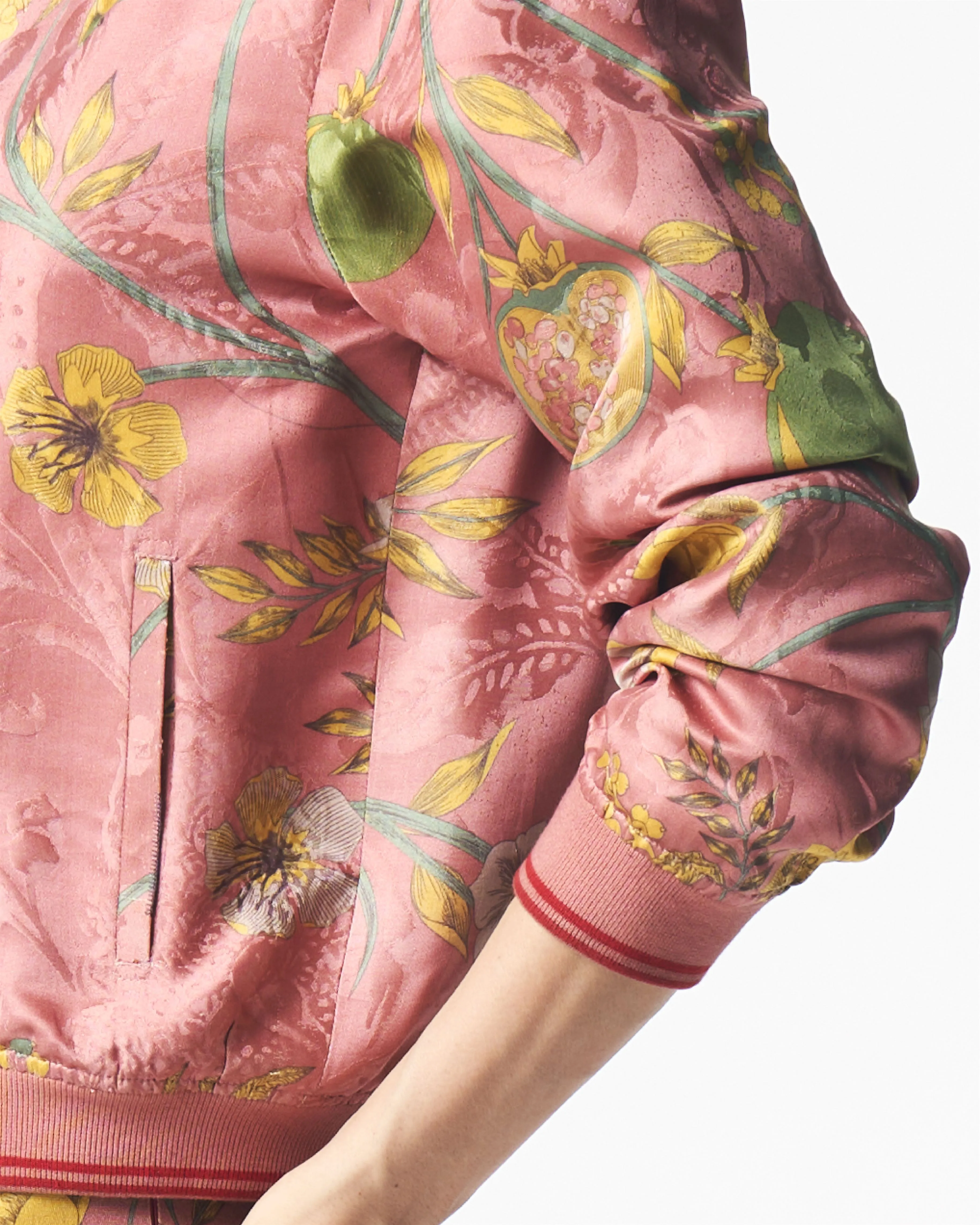 Summer-Jacket Bomber Janbaaz Rose Silk Damask-Fashion Edit Orchard-WOW301SJ537-SUKETDHIR