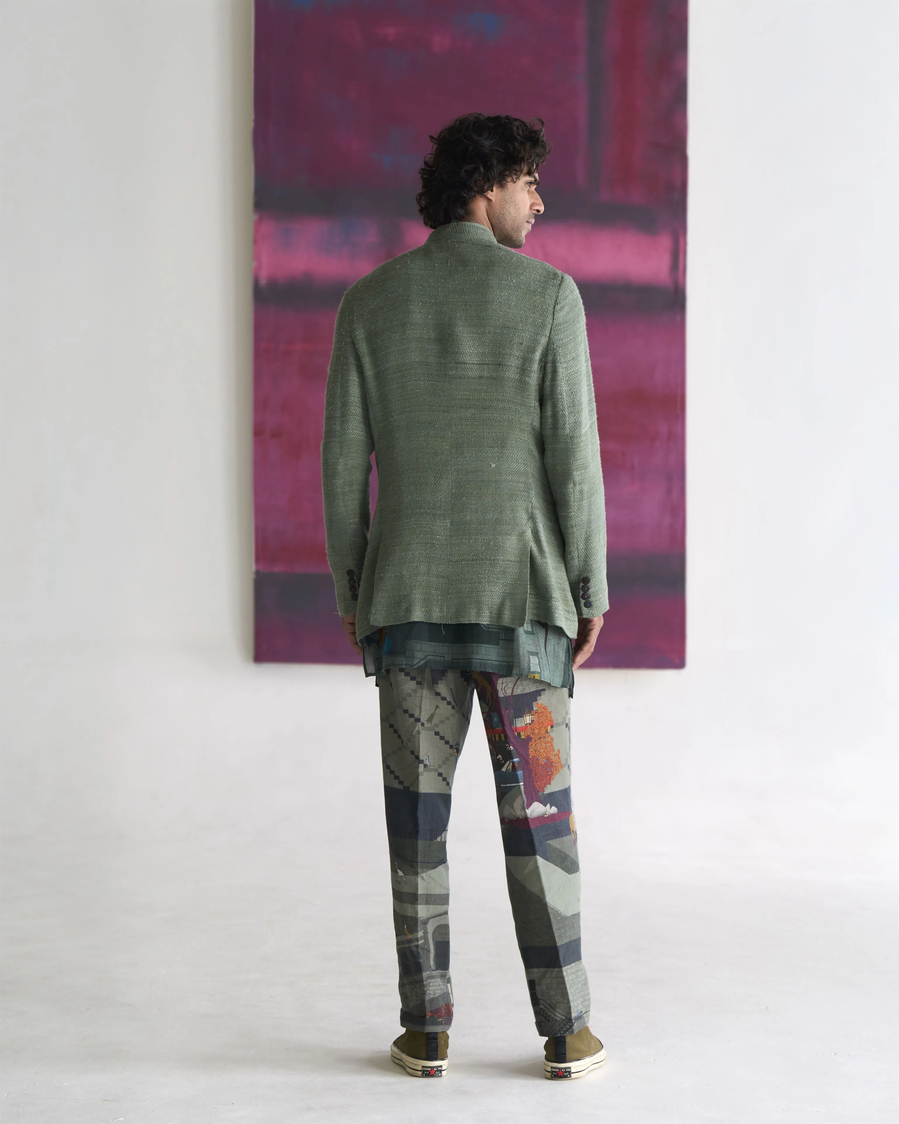 Summer Jacket Jacket Bandhgala Eri Silk Sage OW305ES50 SuketDhir