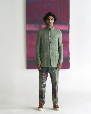 Summer Jacket Jacket Bandhgala Eri Silk Sage OW305ES50 SuketDhir