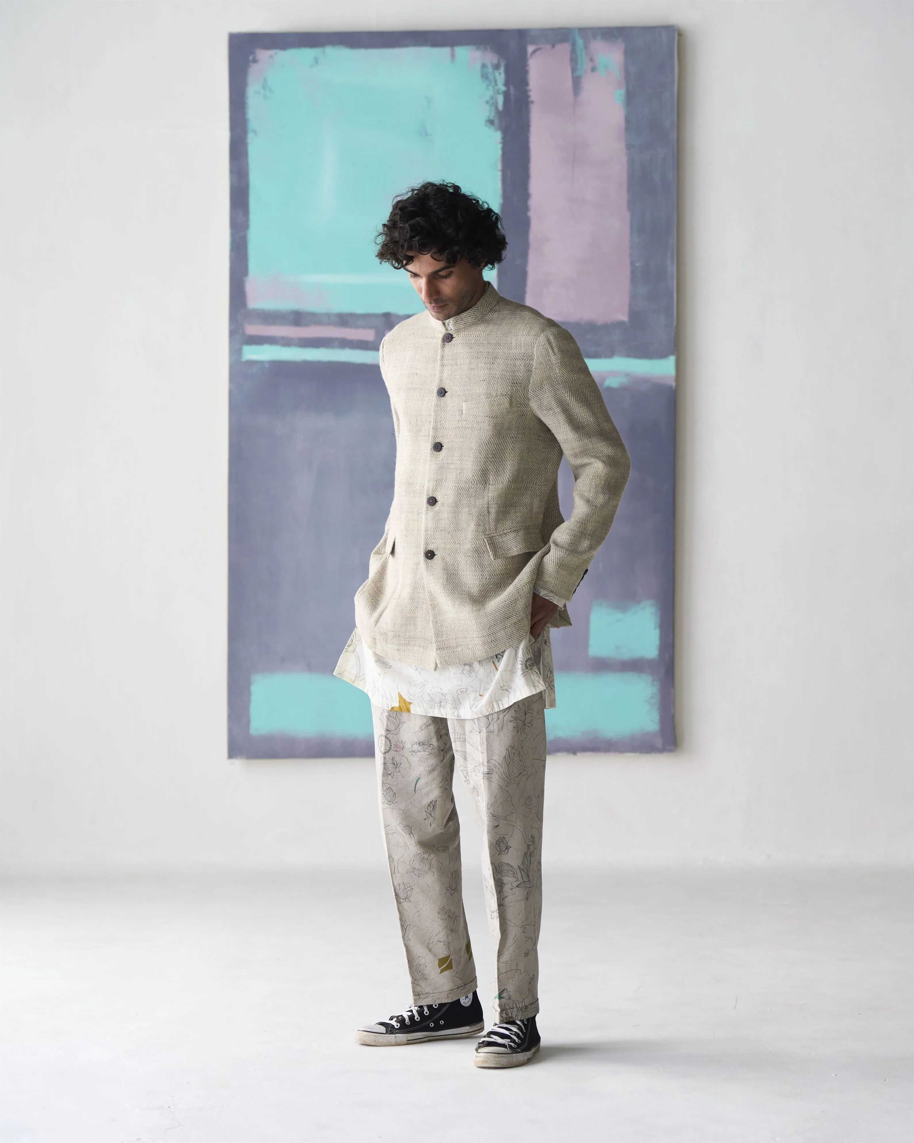 Summer Jacket Jacket Bandhgala Silk Eri Off White OW305ES14 SuketDhir