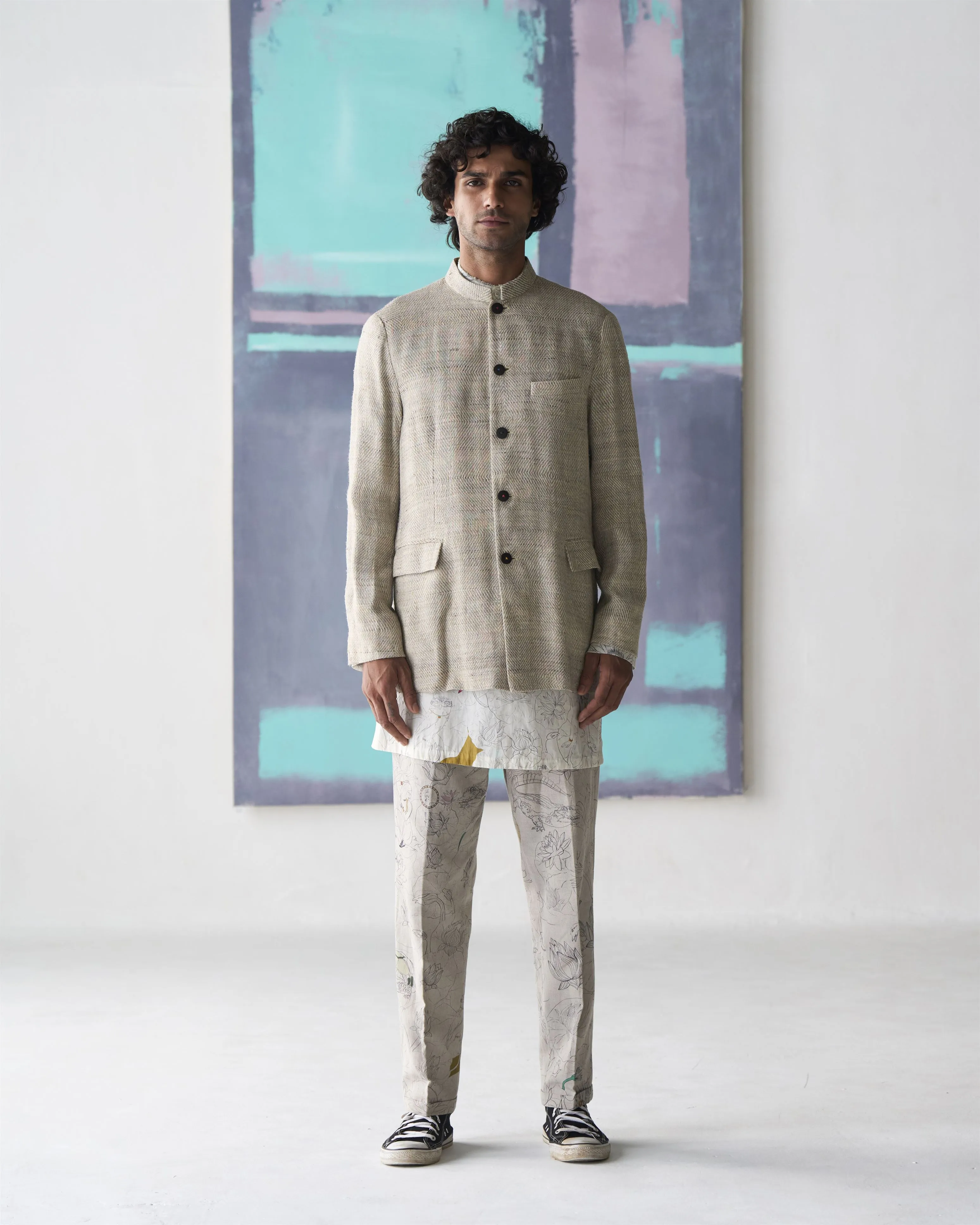 Summer Jacket Jacket Bandhgala Silk Eri Off White OW305ES14 SuketDhir