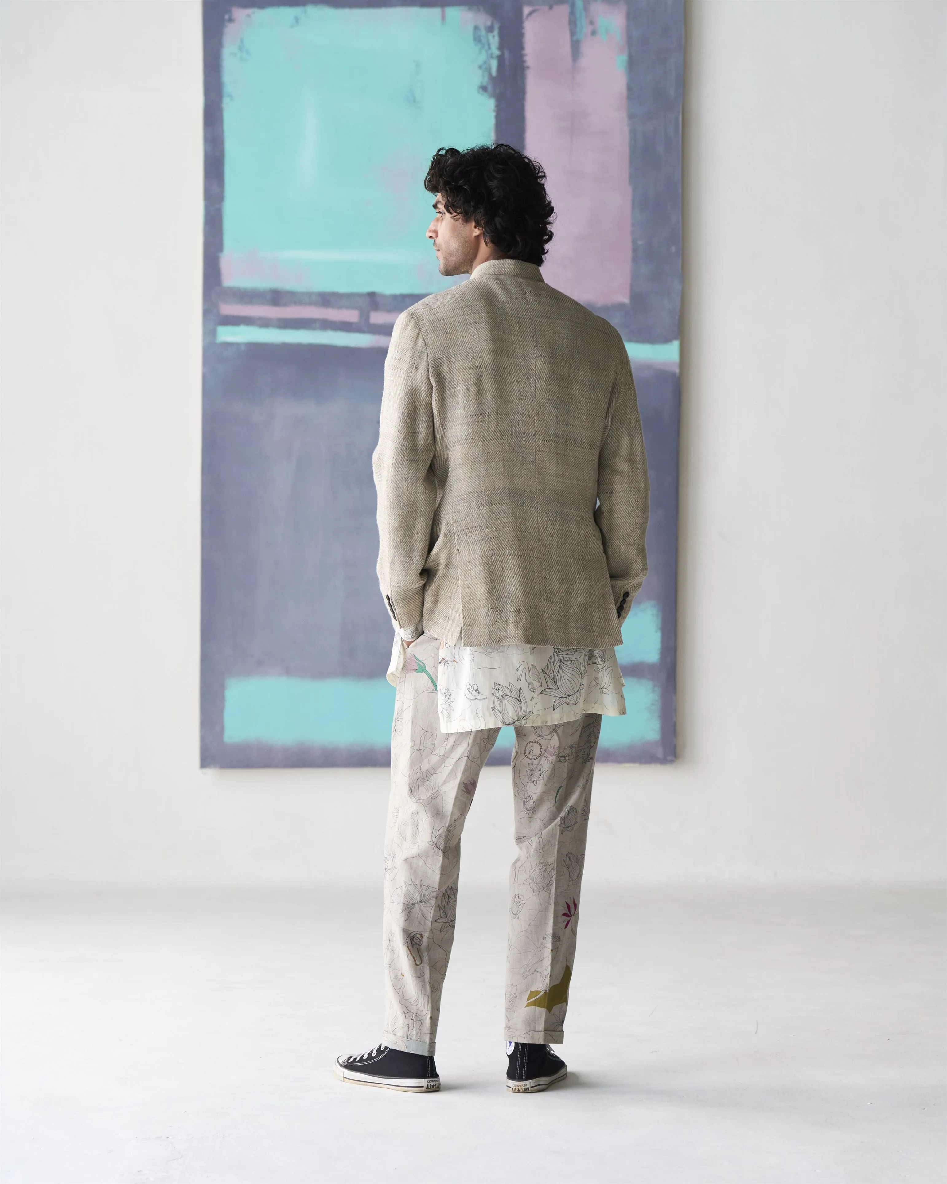 Summer Jacket Jacket Bandhgala Silk Eri Off White OW305ES14 SuketDhir