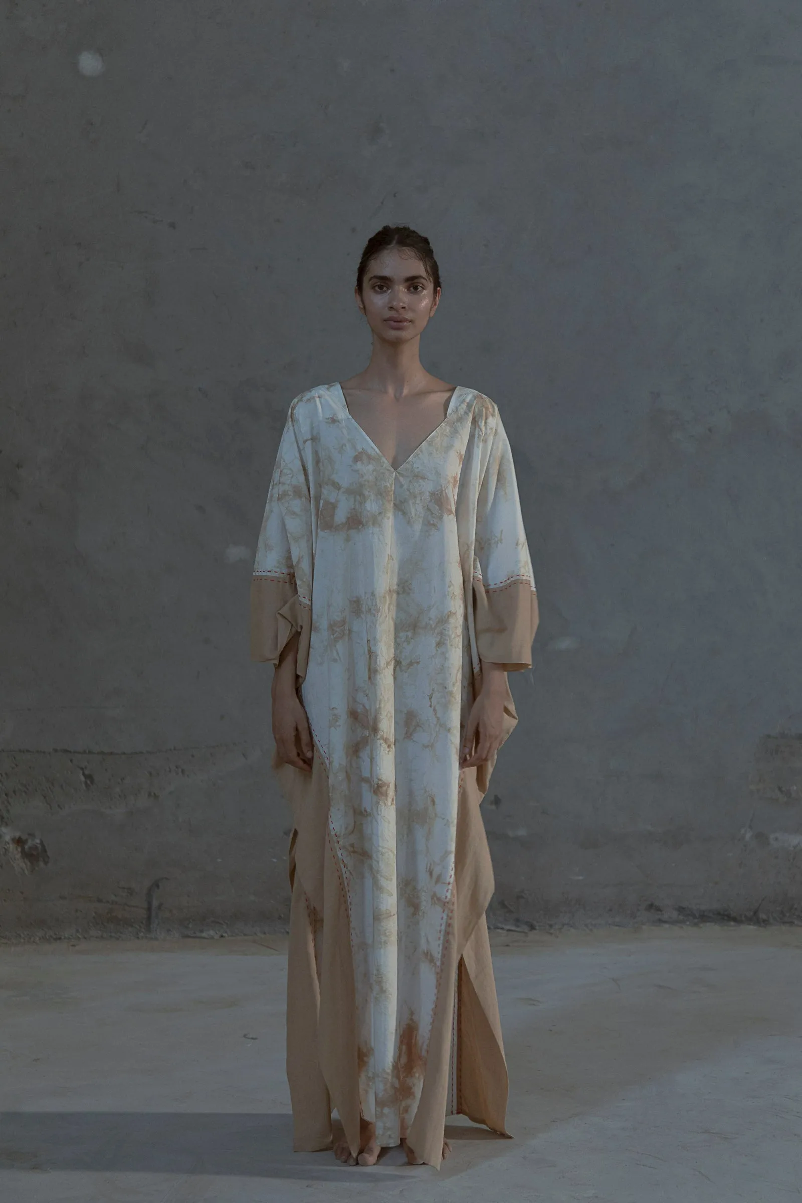 Summer Kaftan Cotton Poplin Nude Black Embroidery Loka-Fashion Edit Samcara Vana-Ituvana-20