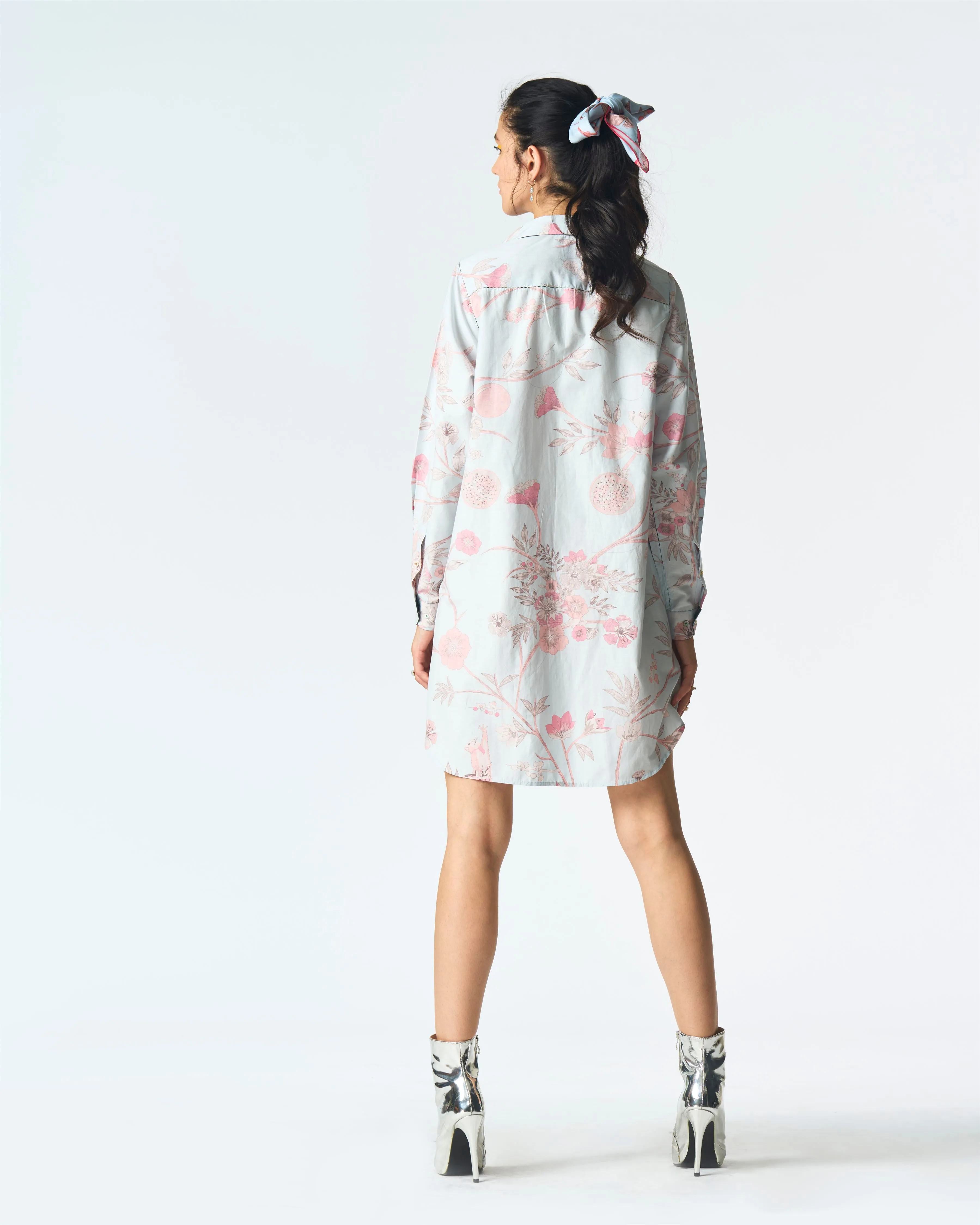 Summer-Shirt Oversized Blue Cotton Silk-Fashion Edit Orchard-WS470CSC545-SUKETDHIR