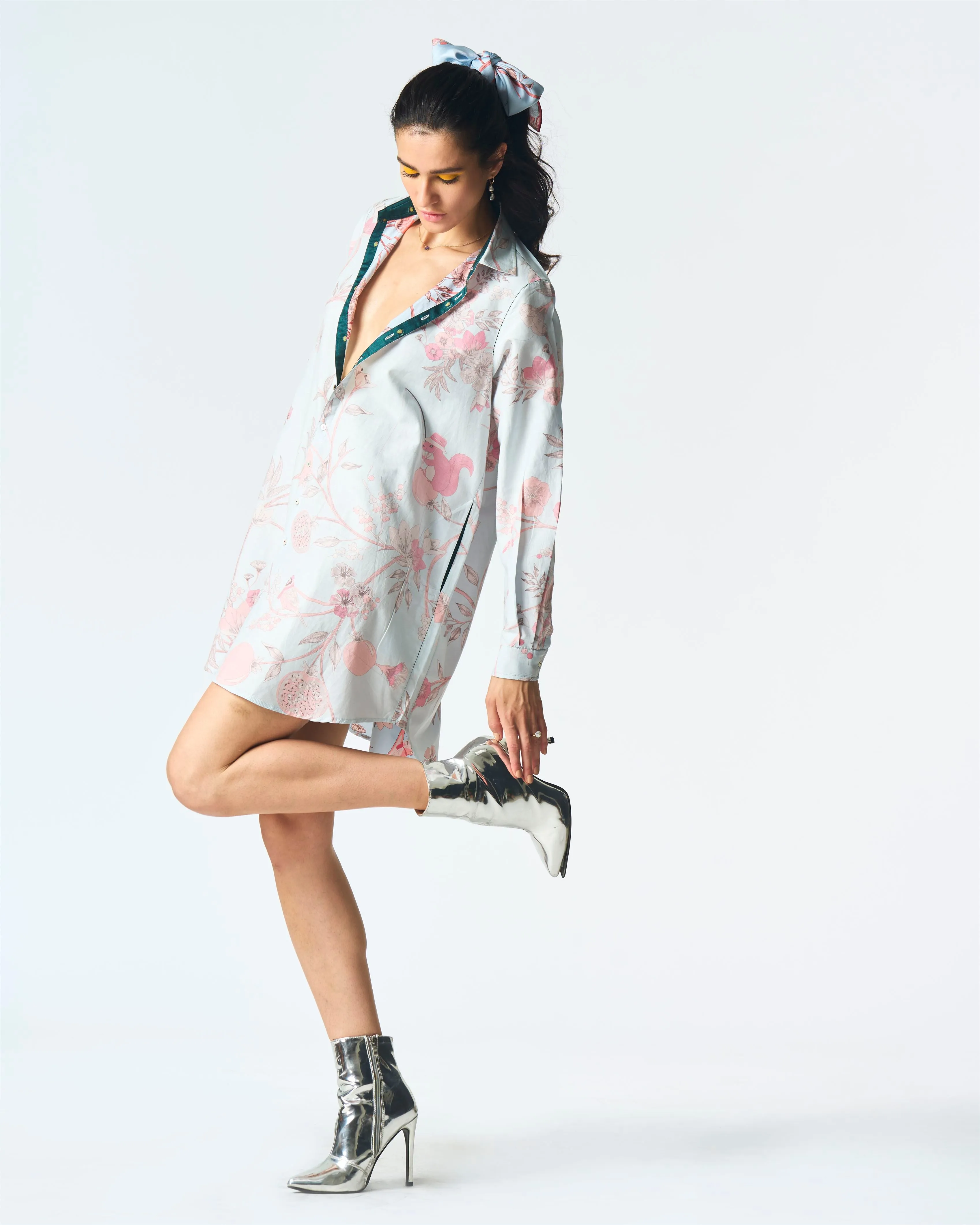 Summer-Shirt Oversized Blue Cotton Silk-Fashion Edit Orchard-WS470CSC545-SUKETDHIR