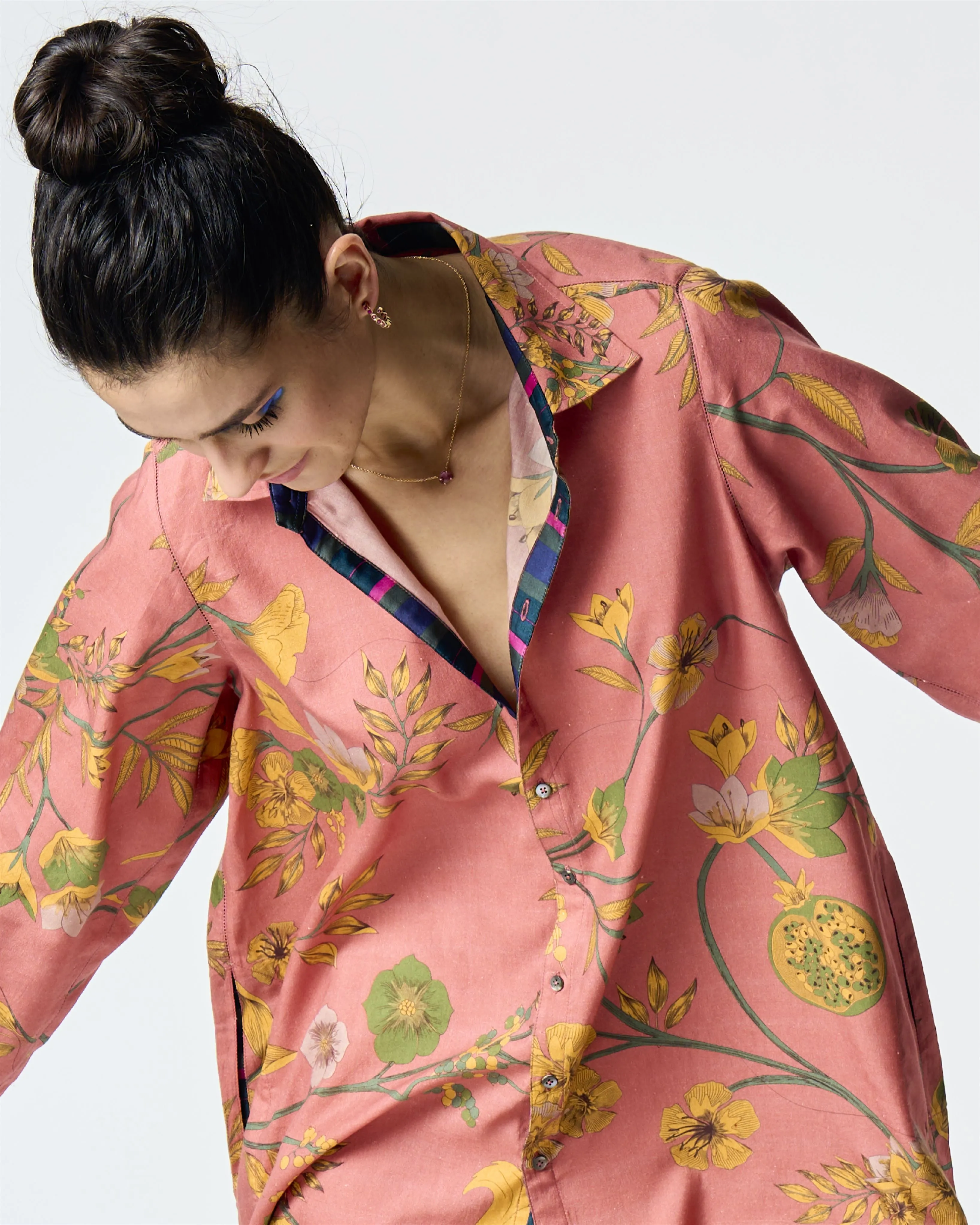 Summer-Shirt Oversized Rose Cotton Silk-Fashion Edit Orchard-WS470CSC537-SUKETDHIR