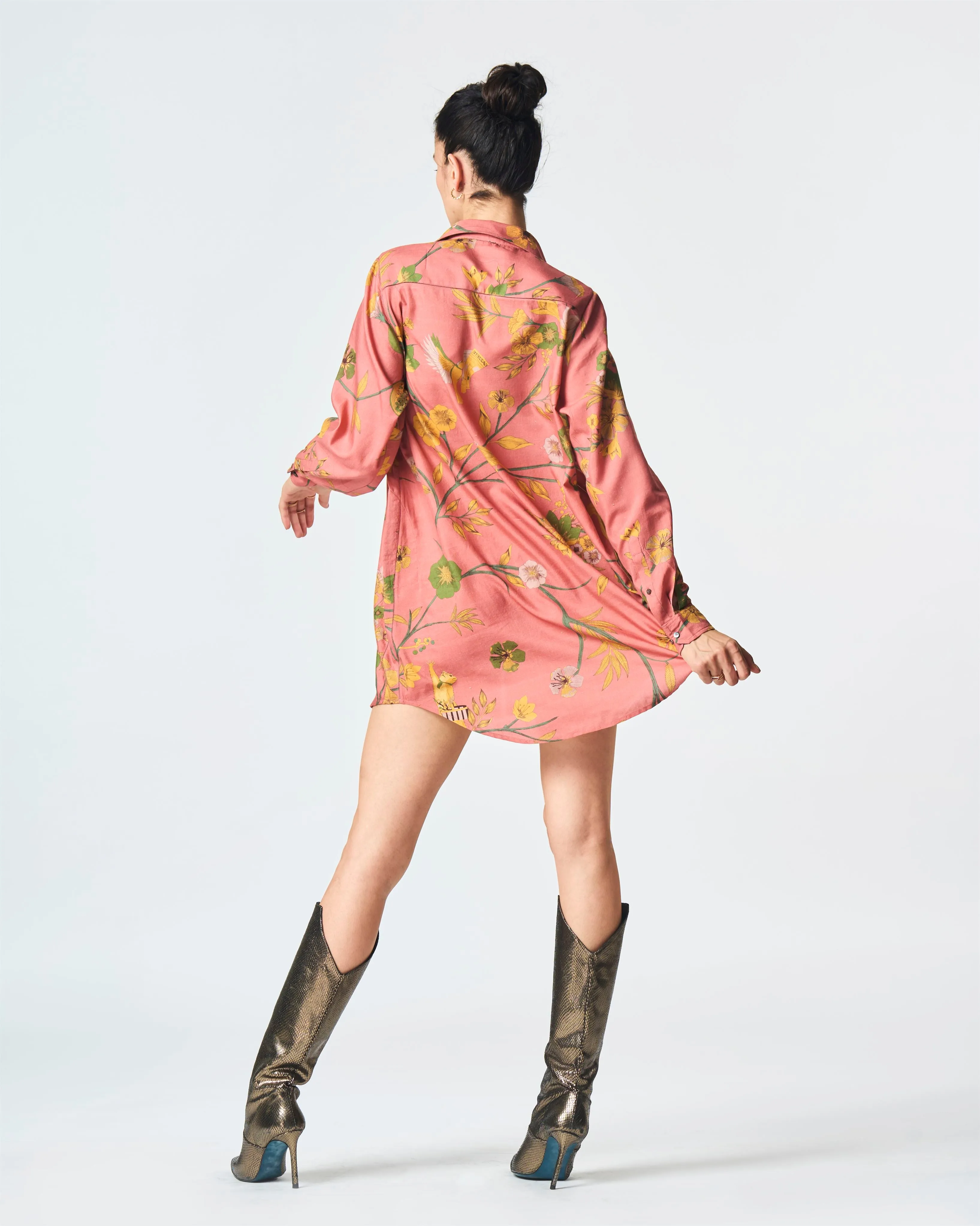 Summer-Shirt Oversized Rose Cotton Silk-Fashion Edit Orchard-WS470CSC537-SUKETDHIR