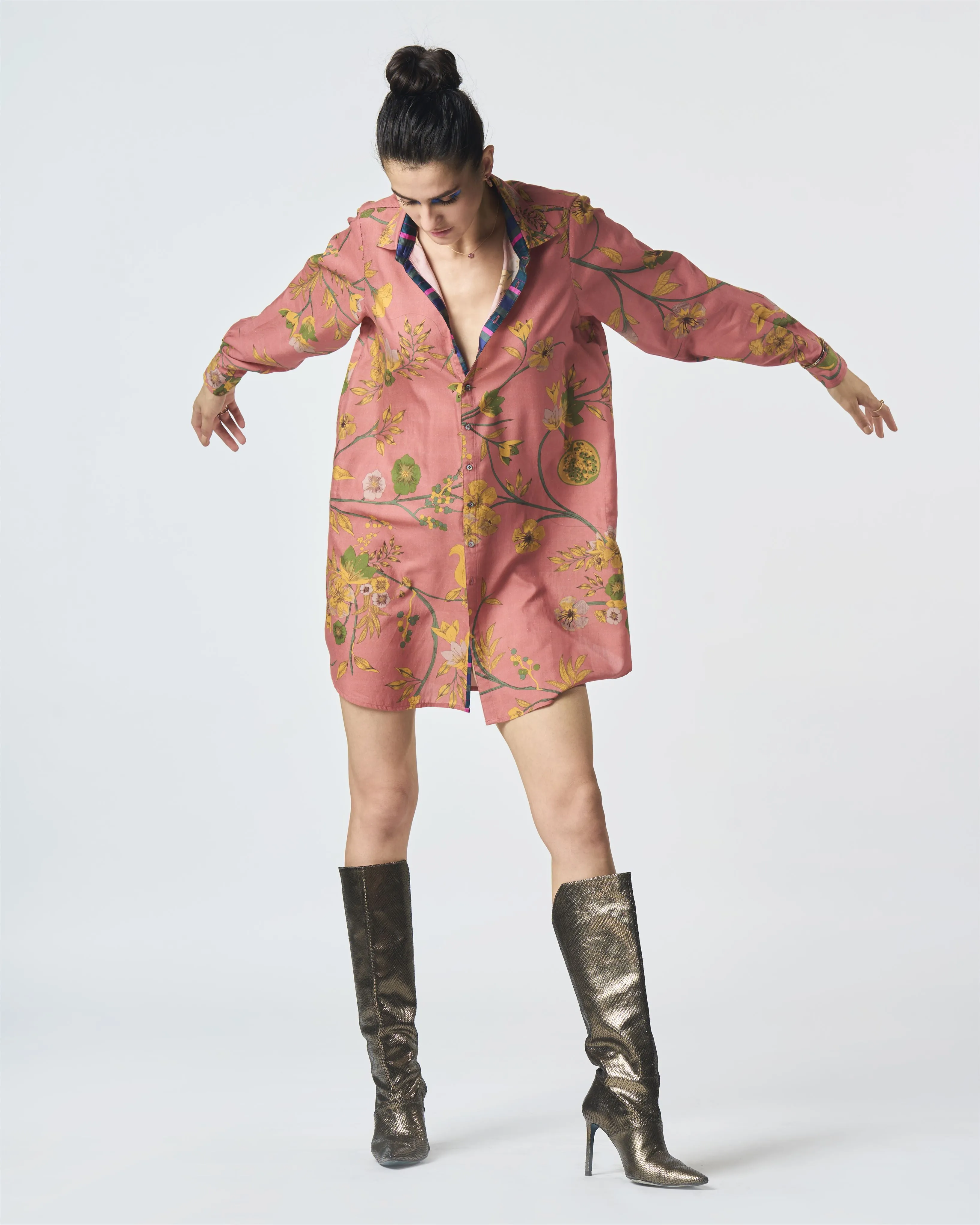 Summer-Shirt Oversized Rose Cotton Silk-Fashion Edit Orchard-WS470CSC537-SUKETDHIR