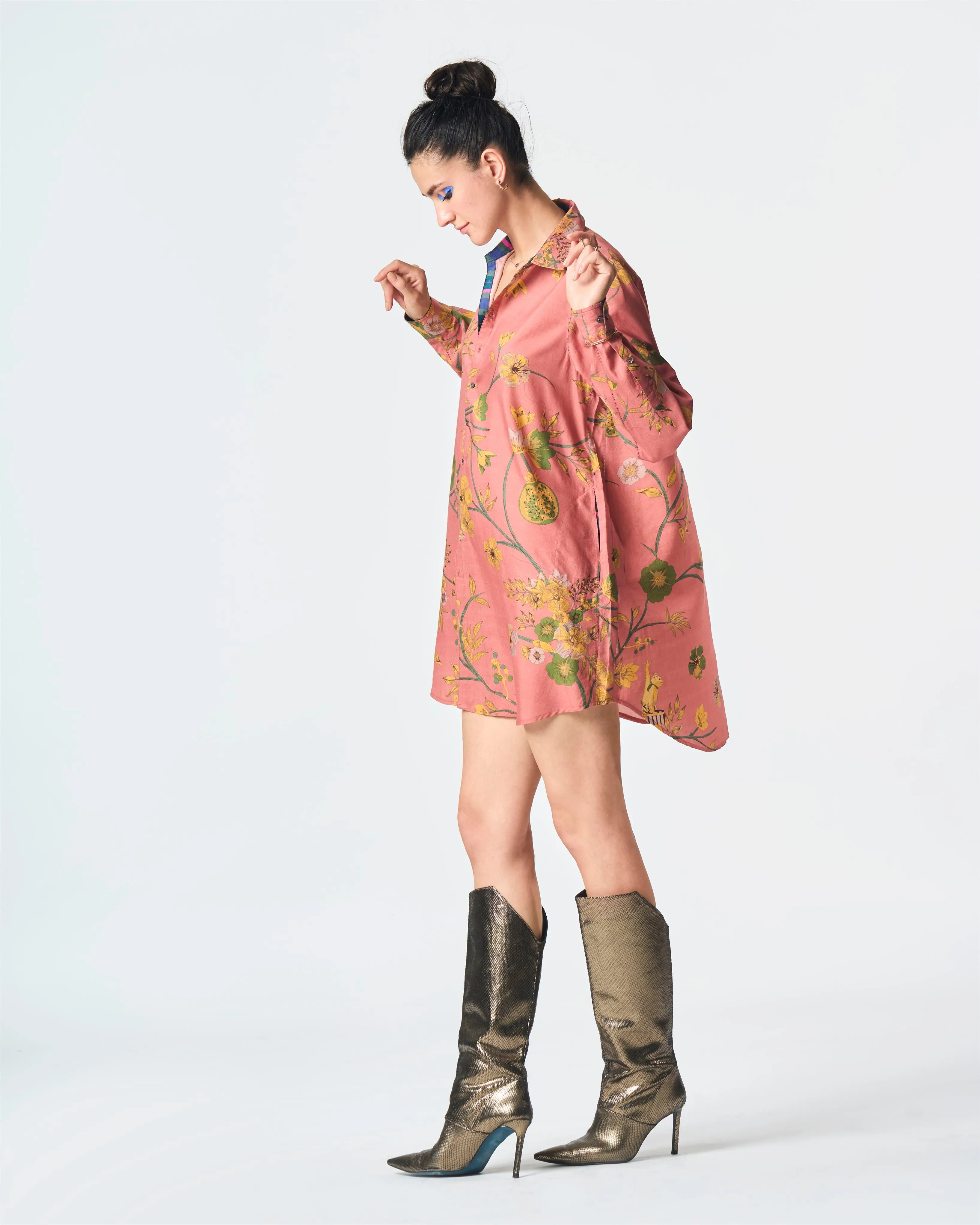 Summer-Shirt Oversized Rose Cotton Silk-Fashion Edit Orchard-WS470CSC537-SUKETDHIR