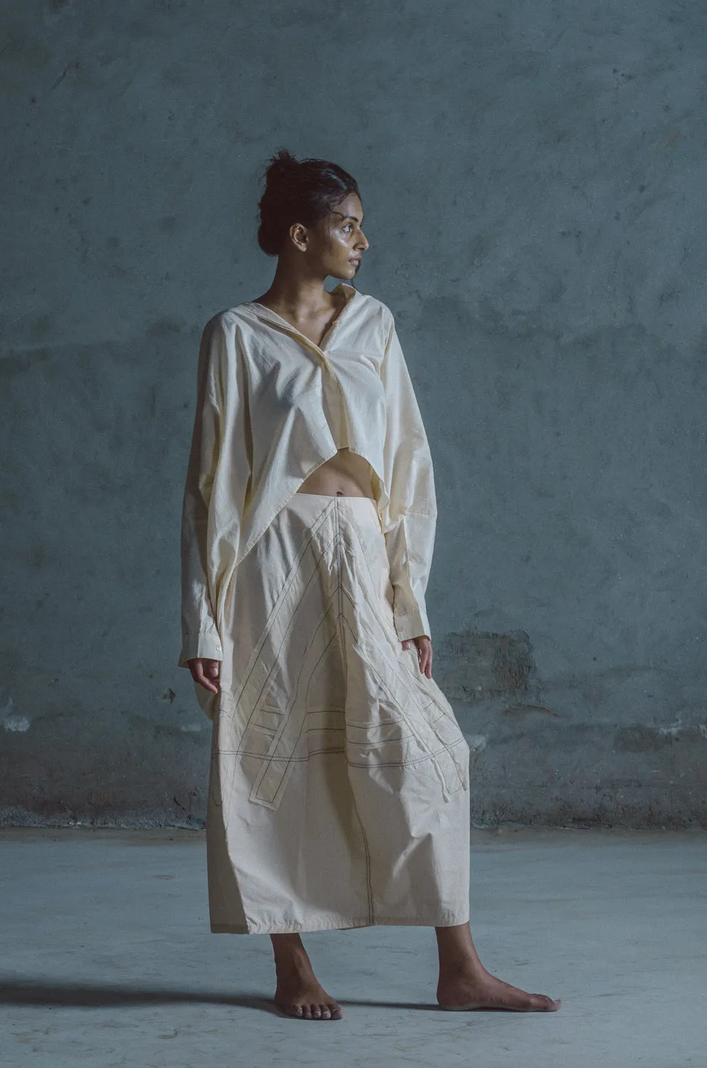 Summer Skirt Co-Ord Set Cotton Poplin Nude White Applique Daiva-Fashion Edit Samcara Vana-Ituvana-19