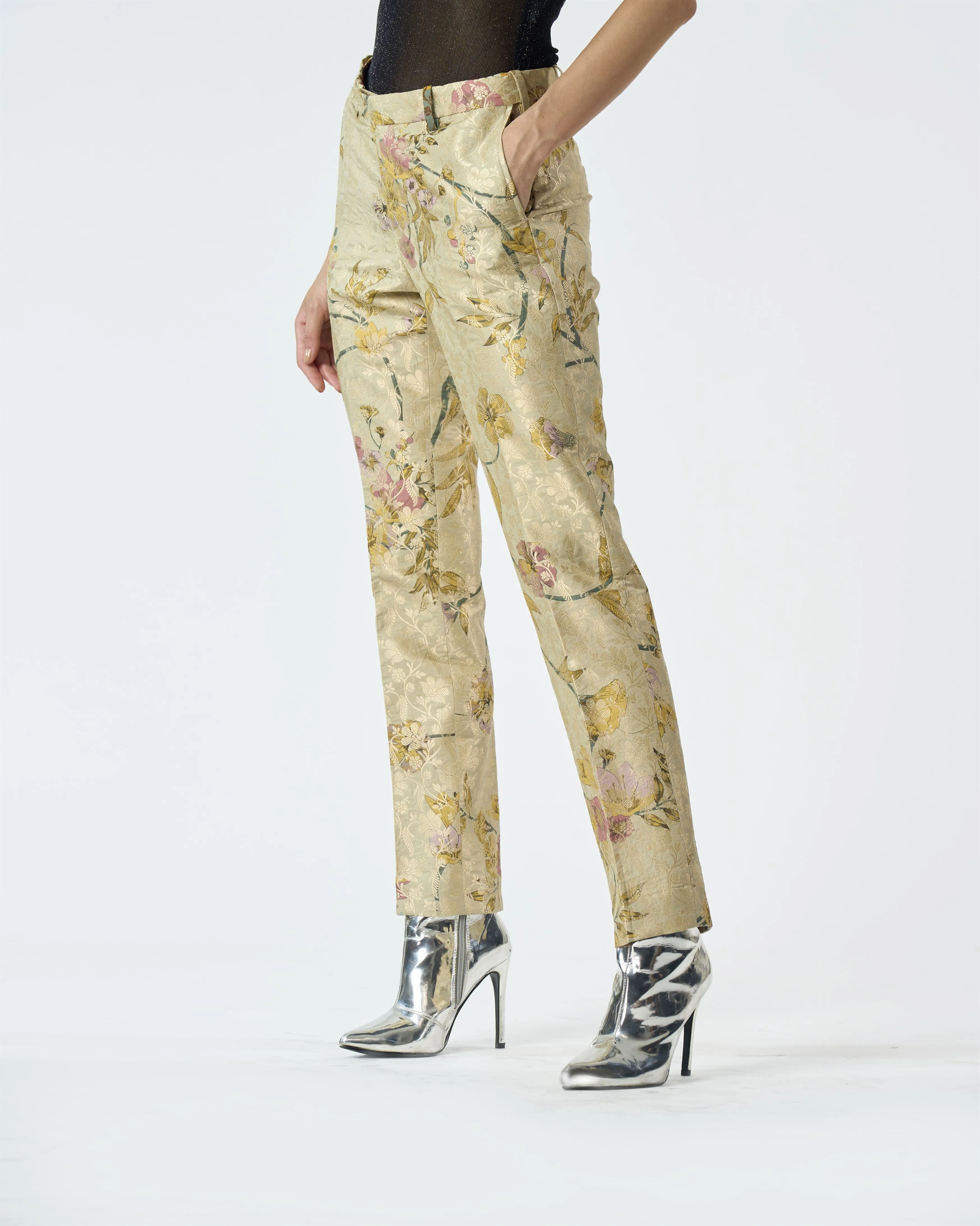 Summer-Trouser Classic Mint Silk Brocade-Fashion Edit Orchard-WP103SB535-SUKETDHIR