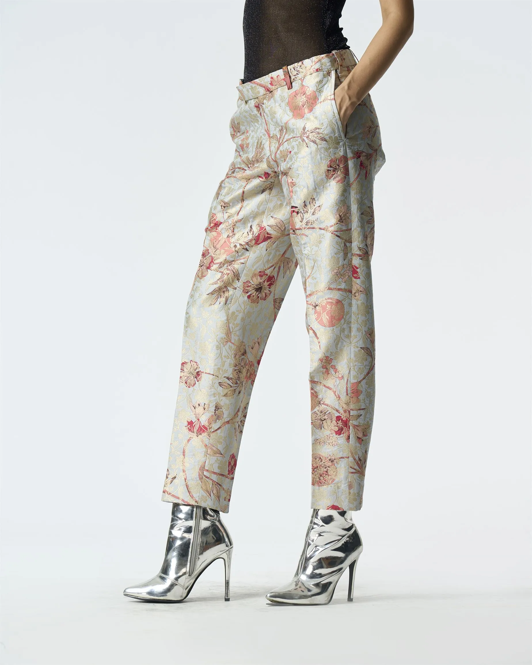 Summer-Trousers Classic Blue Silk Brocade-Fashion Edit Orchard-WP103SB545-SUKETDHIR