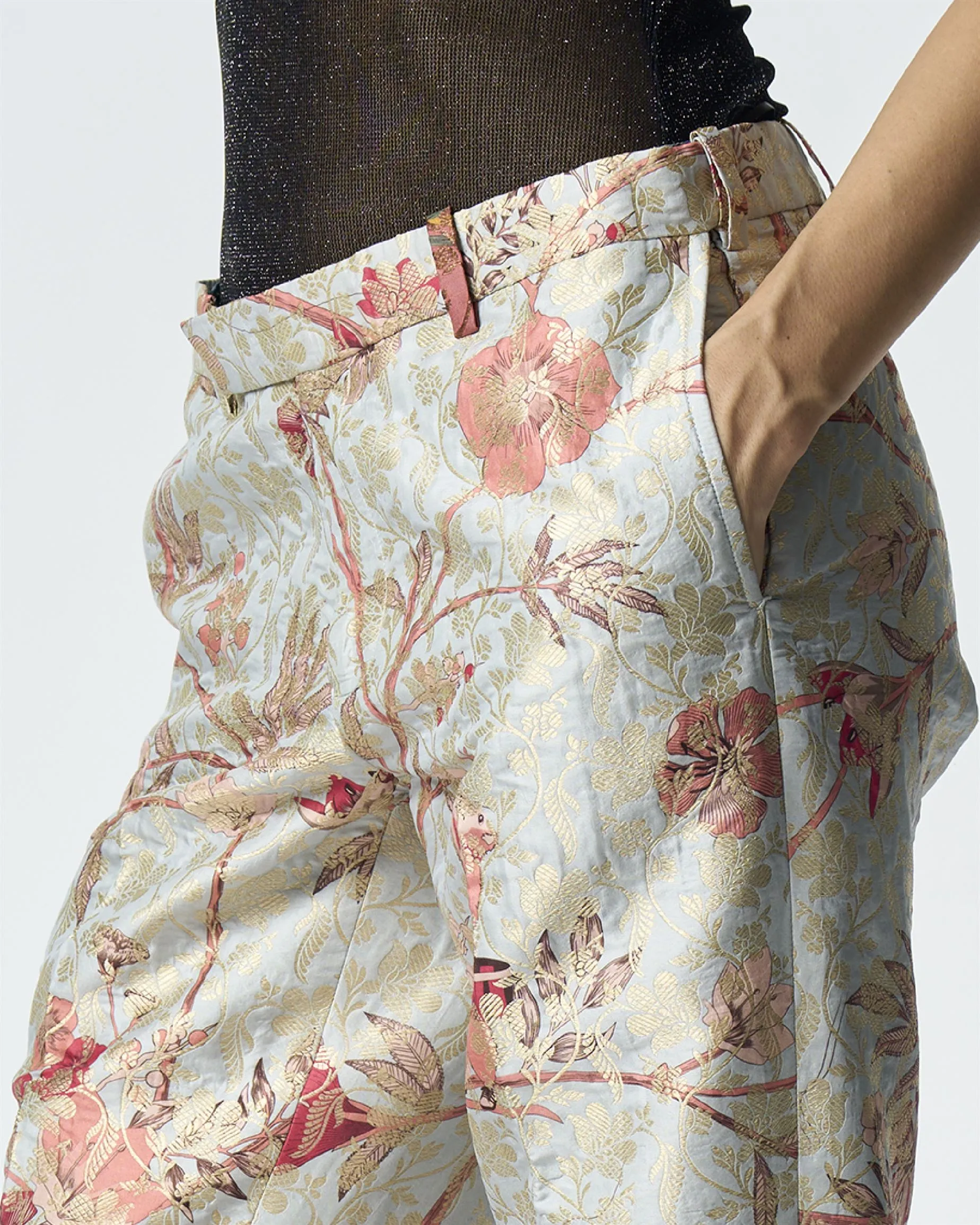 Summer-Trousers Classic Blue Silk Brocade-Fashion Edit Orchard-WP103SB545-SUKETDHIR