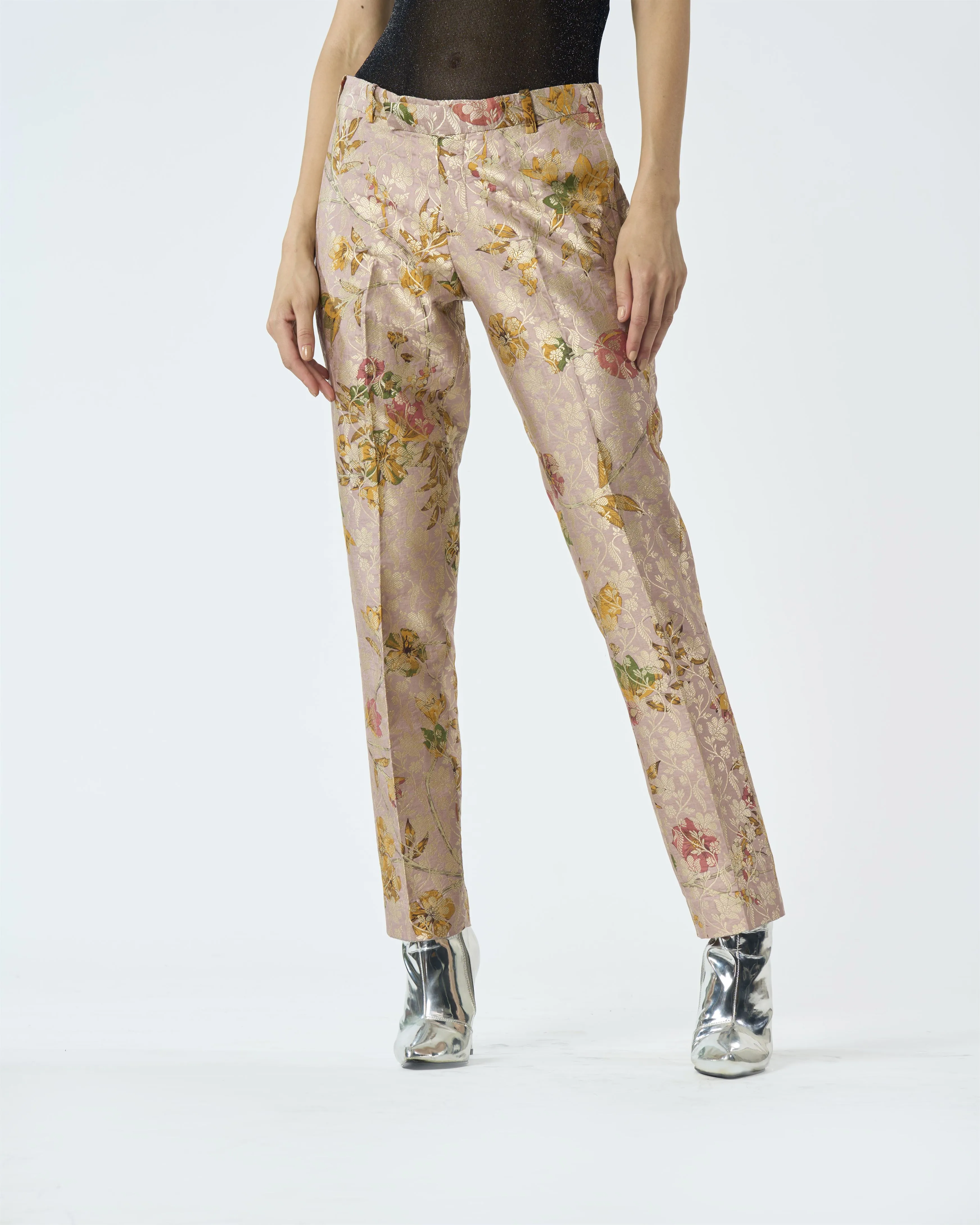 Summer-Trousers Classic Pink Silk Brocade-Fashion Edit Orchard-WP103SB544-SUKETDHIR