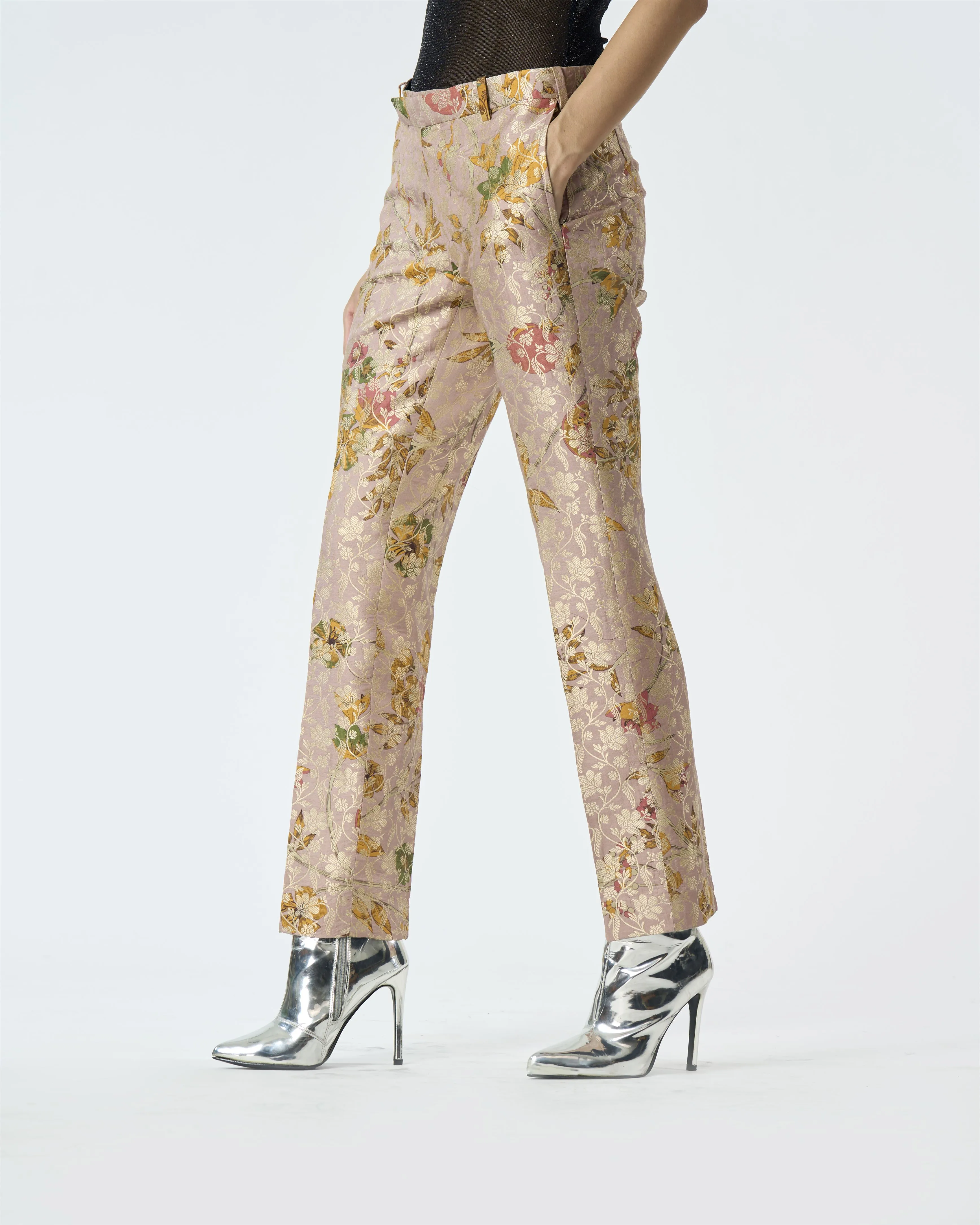 Summer-Trousers Classic Pink Silk Brocade-Fashion Edit Orchard-WP103SB544-SUKETDHIR