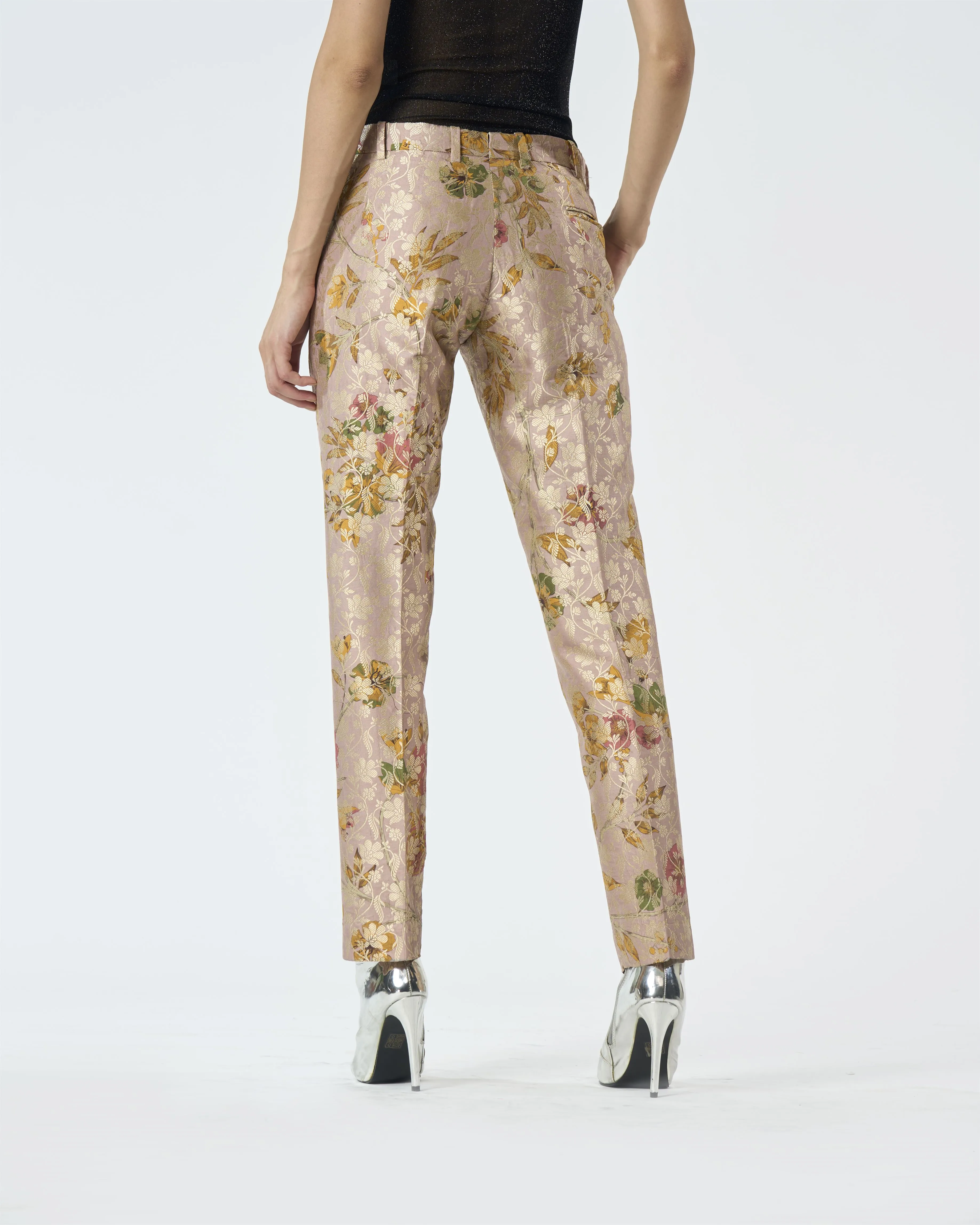 Summer-Trousers Classic Pink Silk Brocade-Fashion Edit Orchard-WP103SB544-SUKETDHIR