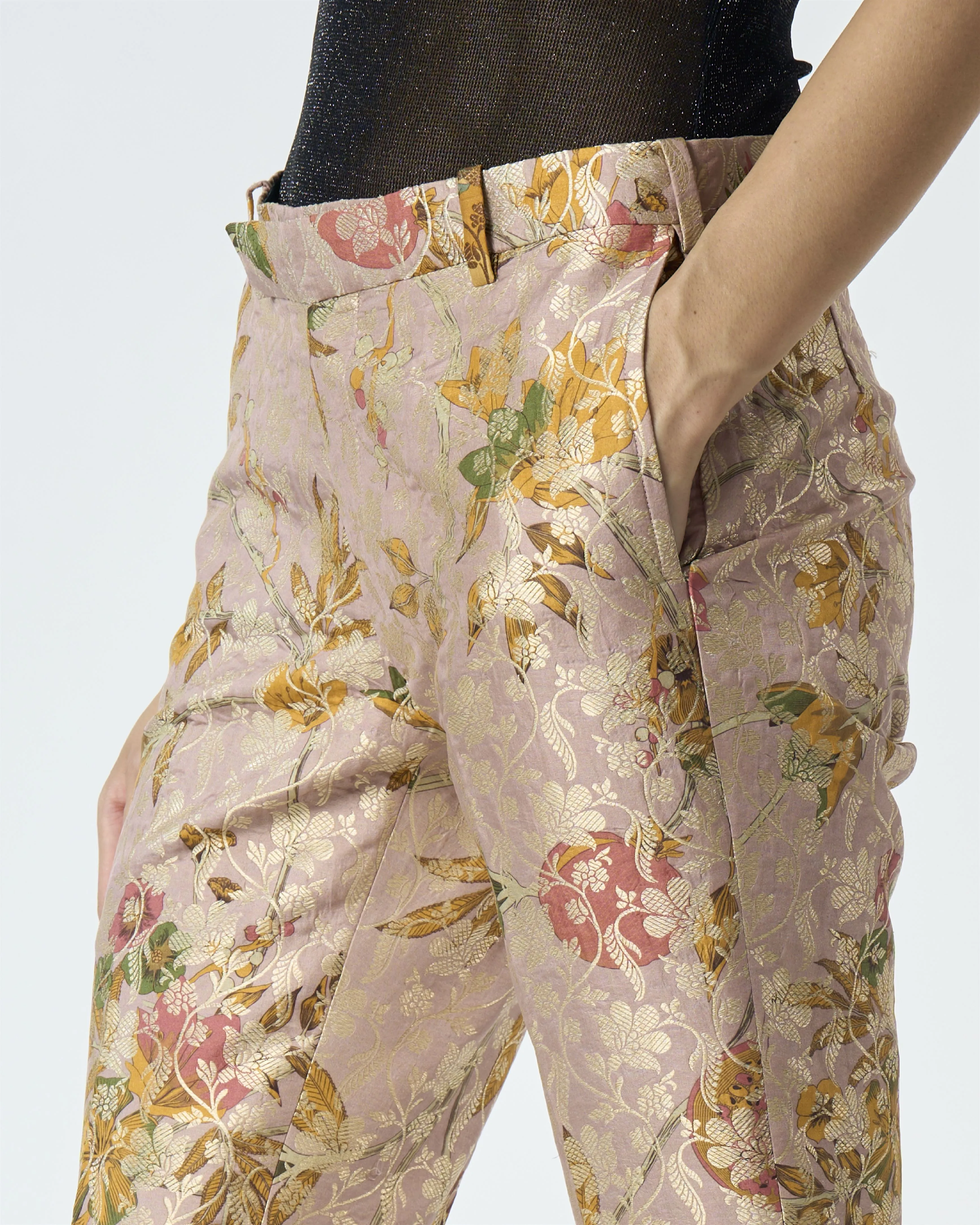 Summer-Trousers Classic Pink Silk Brocade-Fashion Edit Orchard-WP103SB544-SUKETDHIR