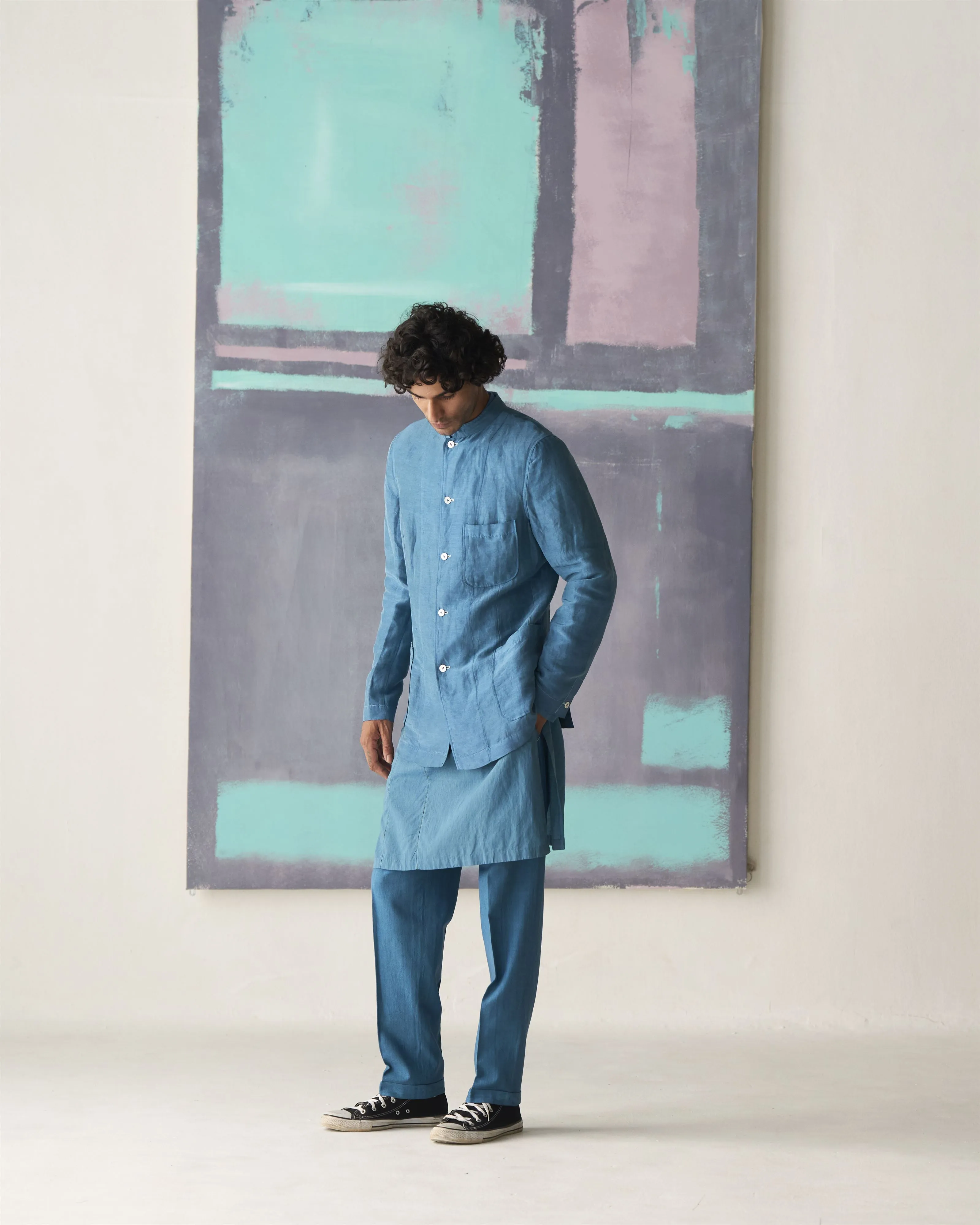 Summer Tunic Kurta Andaaz Lattice Cotton Dusty Blue K223MM93 SuketDhir