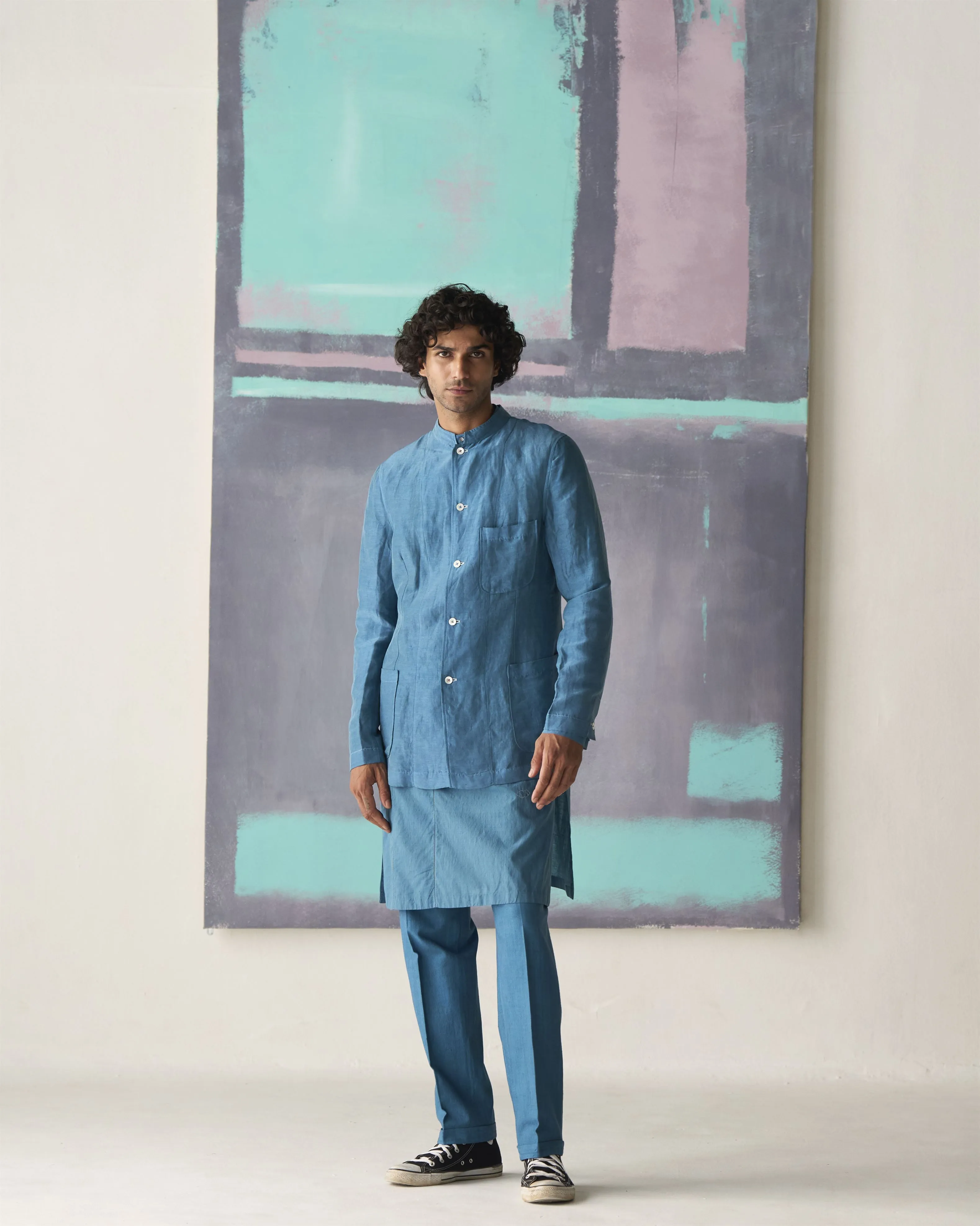 Summer Tunic Kurta Andaaz Lattice Cotton Dusty Blue K223MM93 SuketDhir