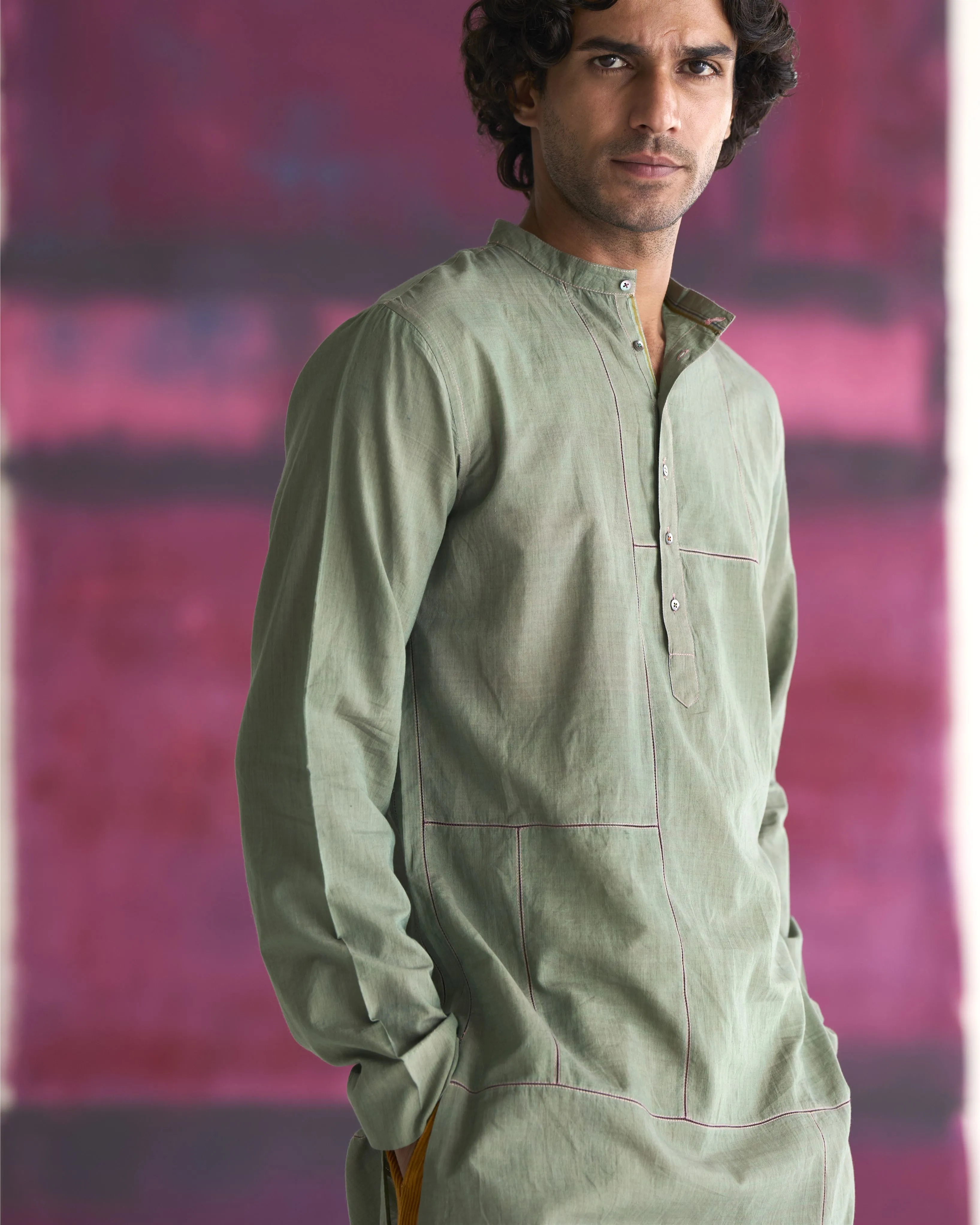 Summer Tunic Kurta Andaaz Lattice Cotton Sage K223MM50 SuketDhir