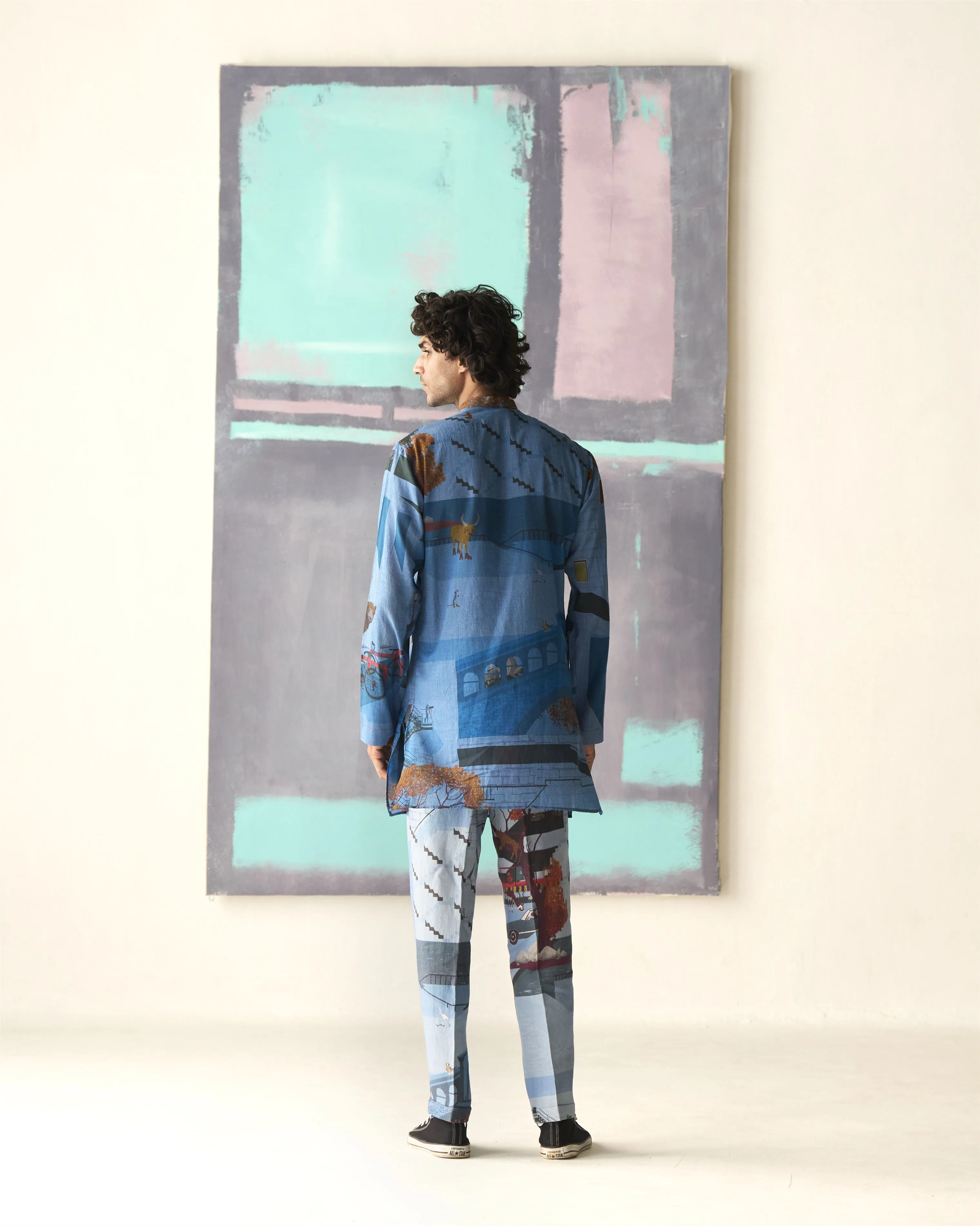 Summer Tunic Kurta Animal Chhote Miyan Cotton Blue K202CO405 SuketDhir