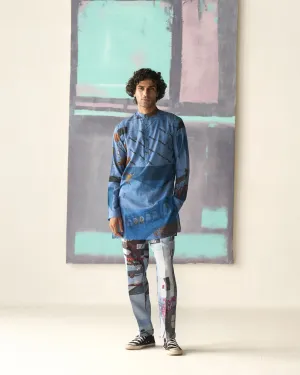 Summer Tunic Kurta Animal Chhote Miyan Cotton Blue K202CO405 SuketDhir