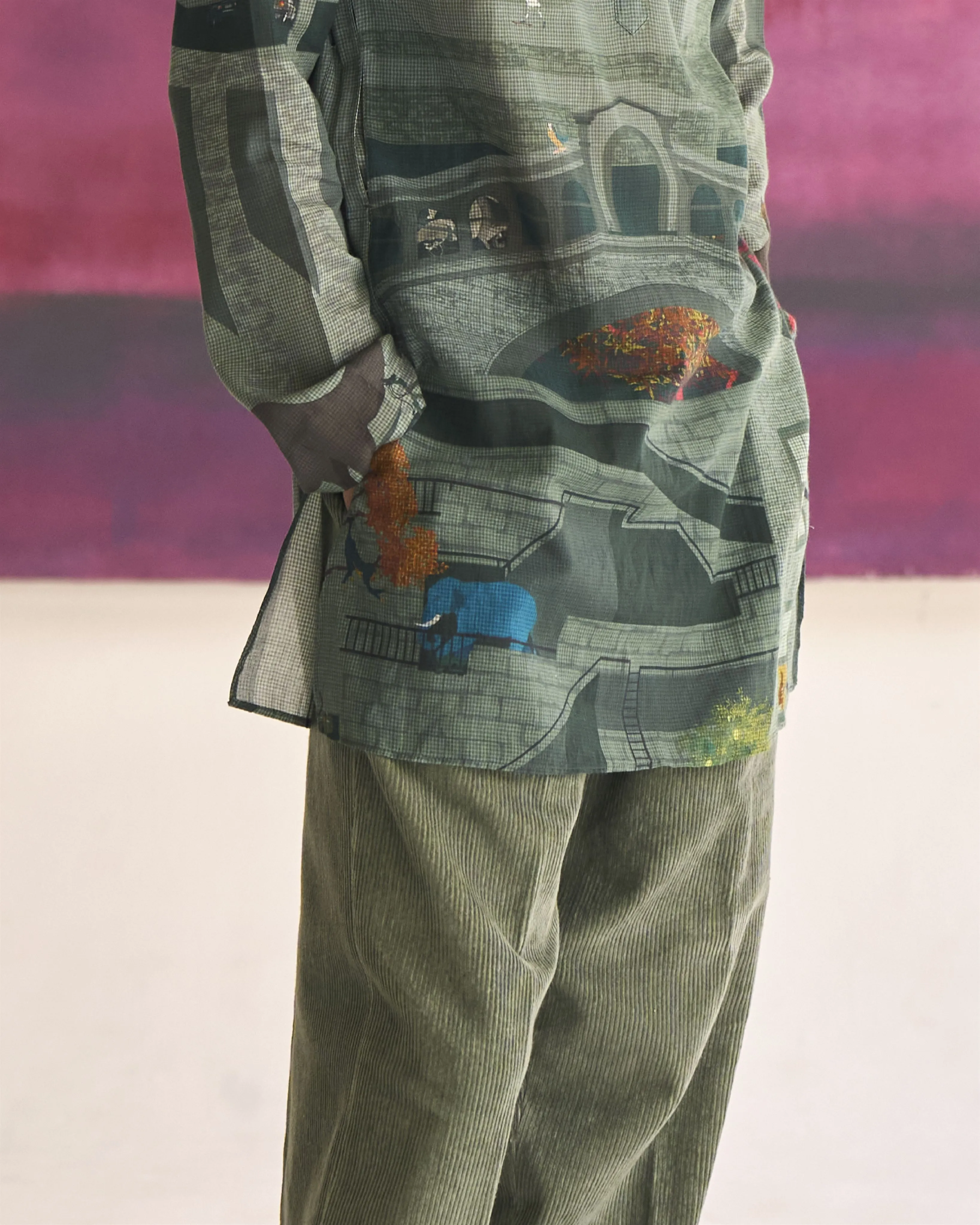 Summer Tunic Kurta Chhote Miyan Animal Cotton Sage K202CO387 SuketDhir