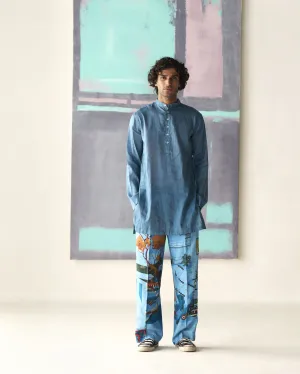 Summer Tunic Kurta Chhote Miyan Linen Voile Dusty Blue K202VL93 SuketDhir